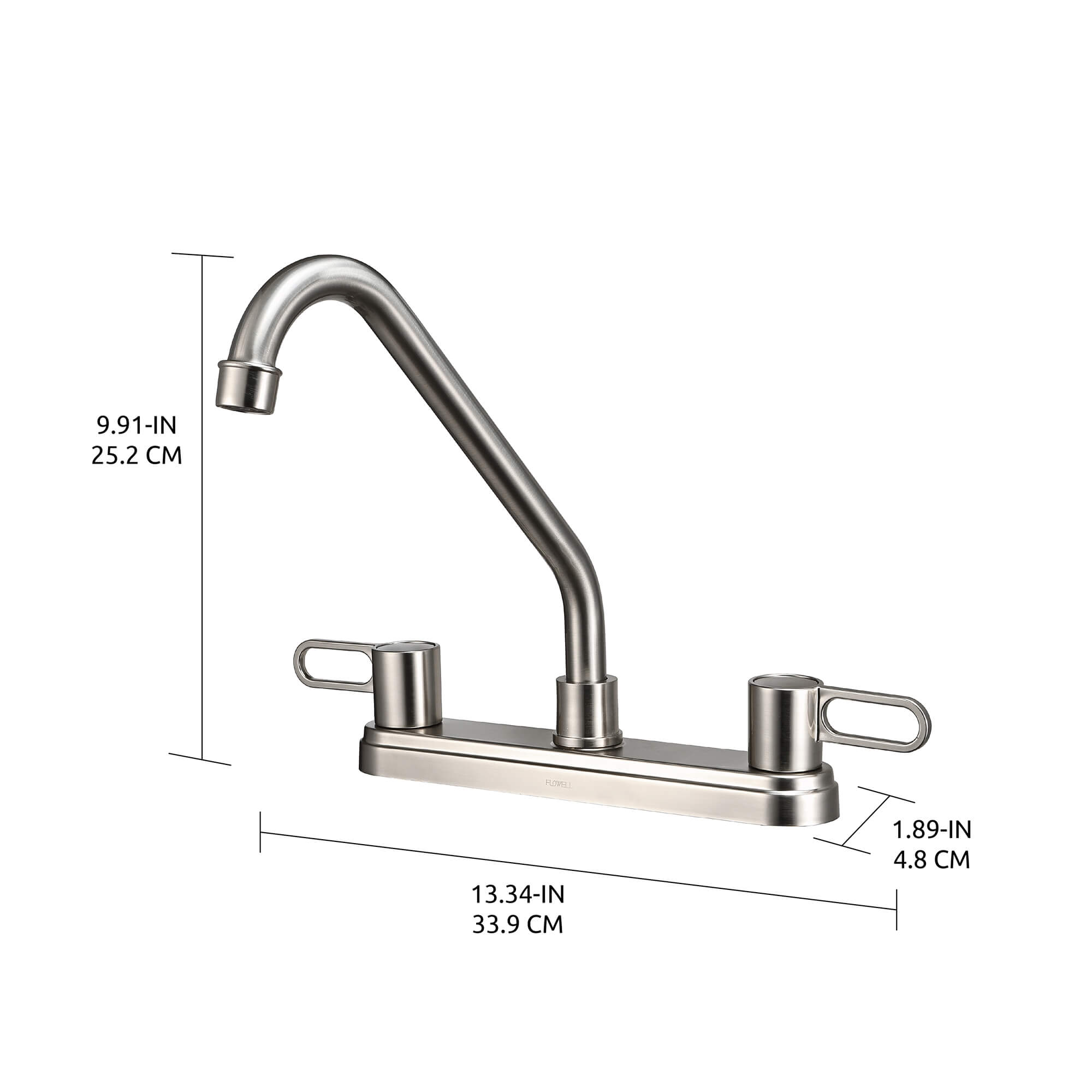 Nova 2-Handle Kitchen Faucet in Brushed Nickel, Dimensions Diagram.