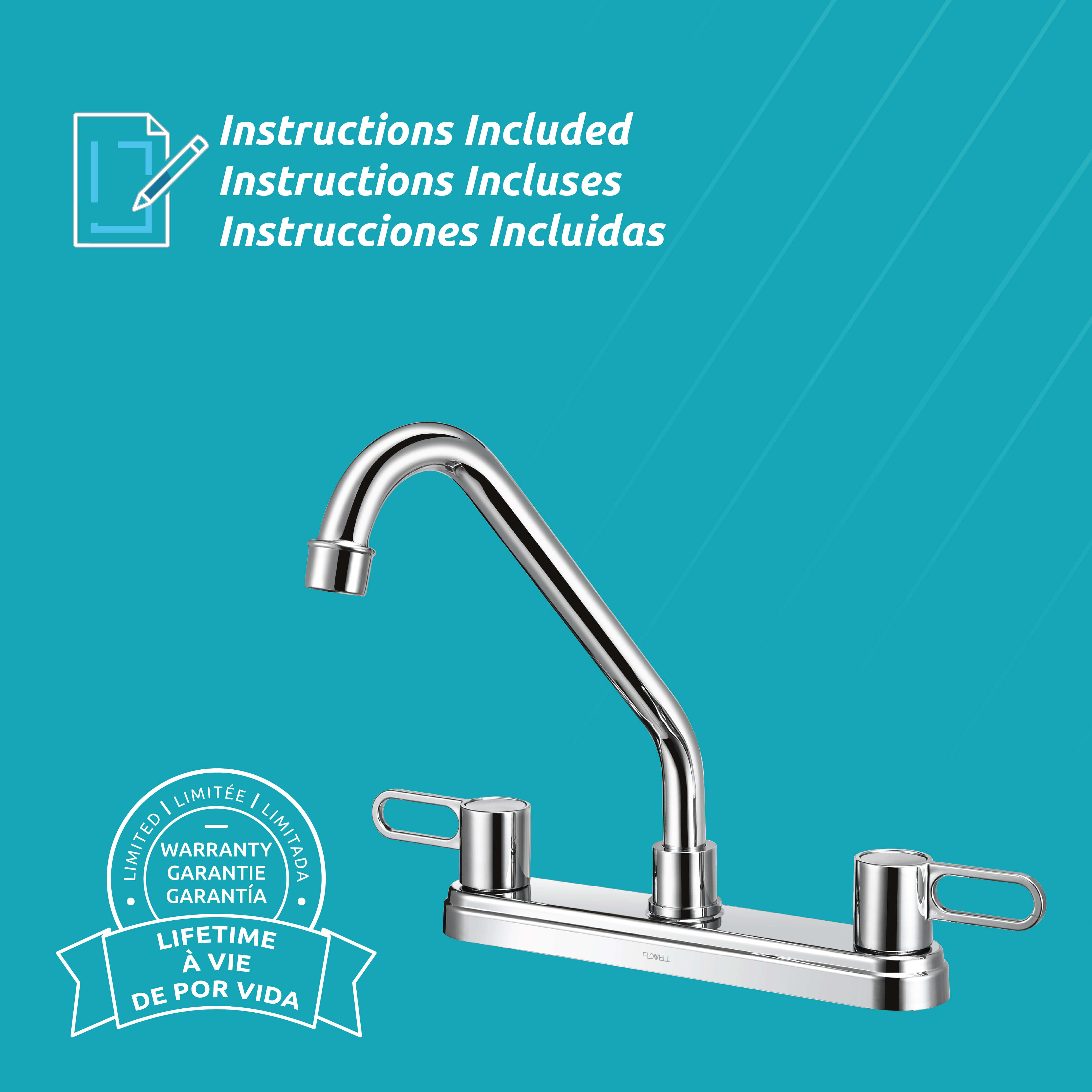Nova 2-Handle Kitchen Faucet in Chrome, Attribute Detail View 3.