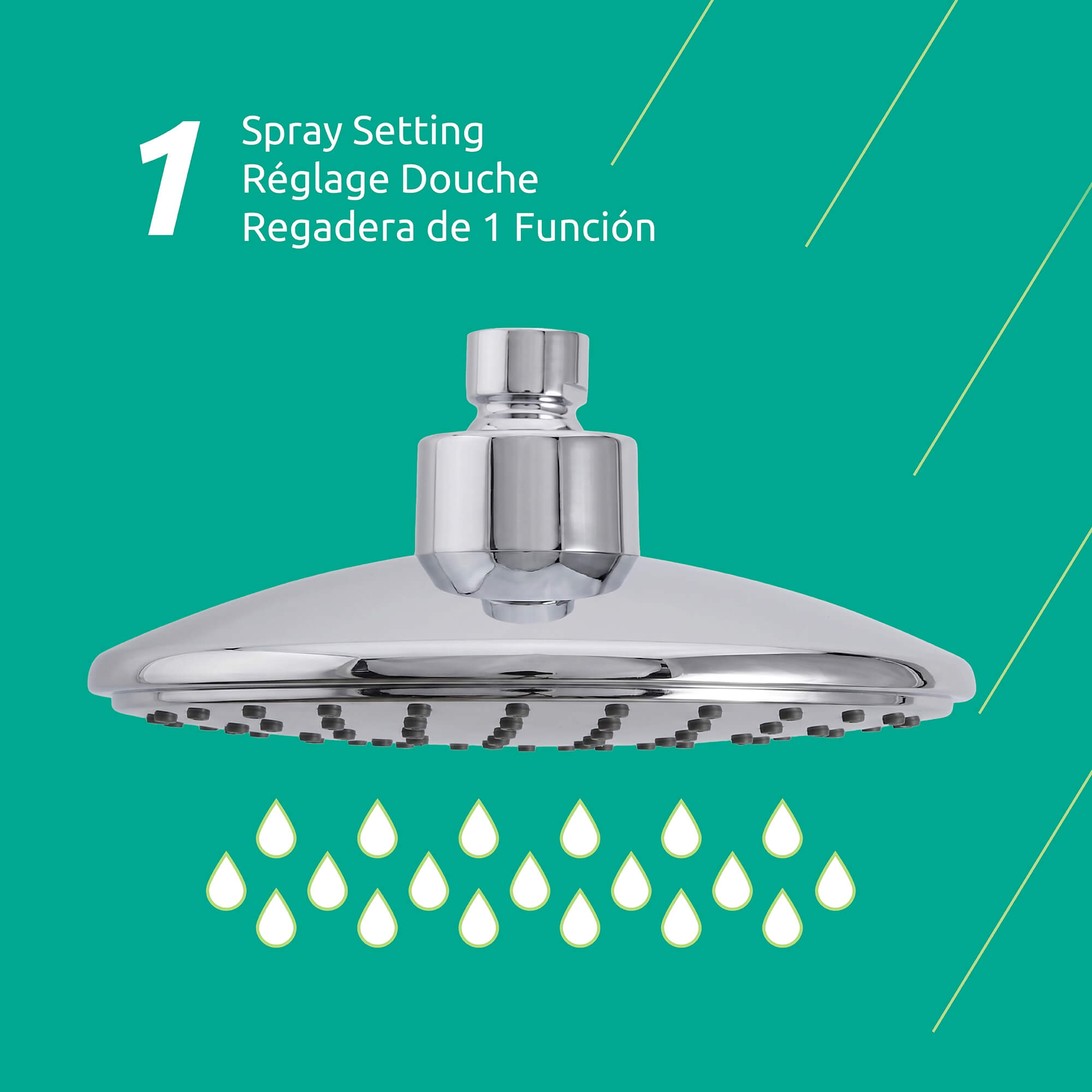 Lina 1 Function Shower Head in Chrome, Attribute Detail View 2.