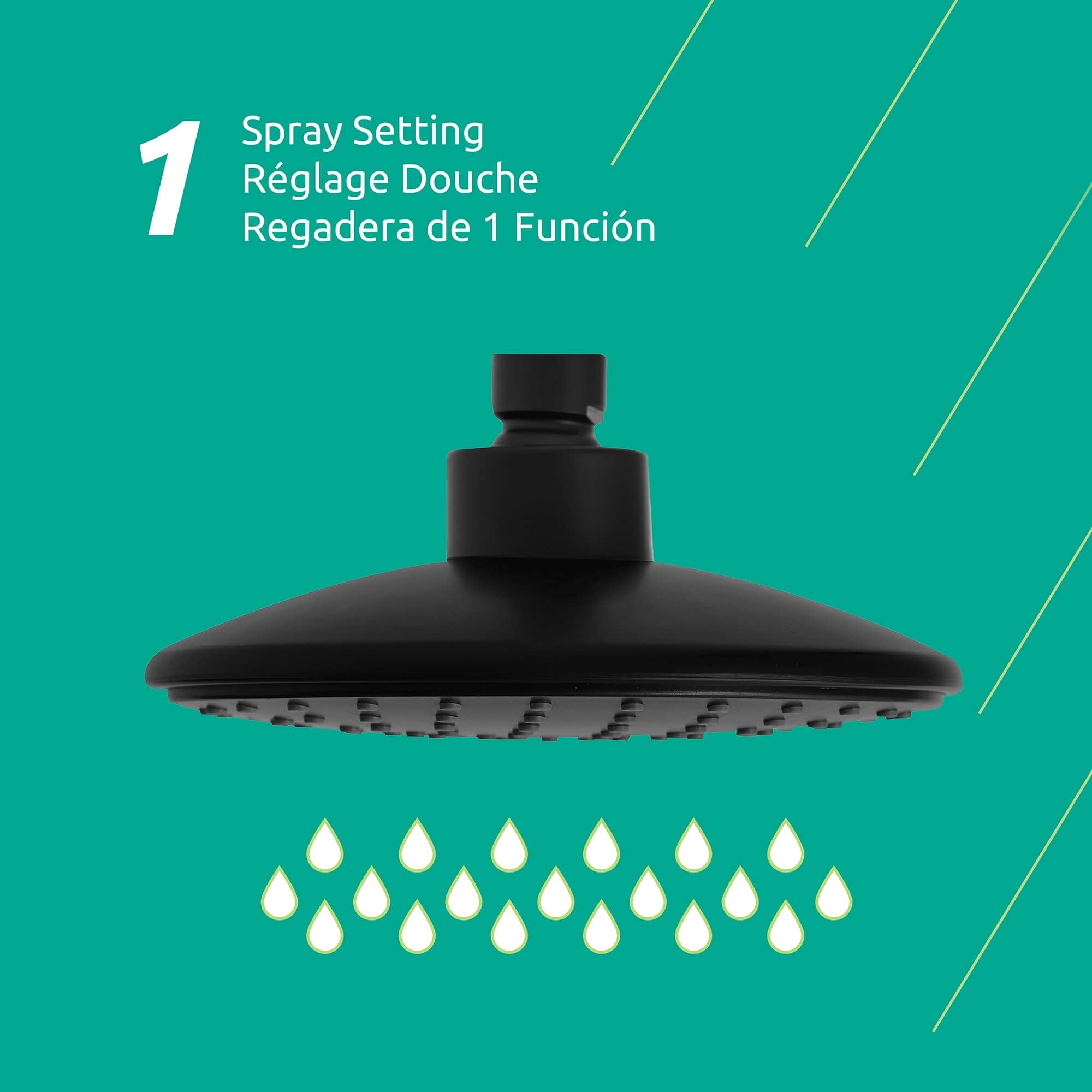 Lina 1 Function Shower Head in Matte Black, Attribute Detail View 2.