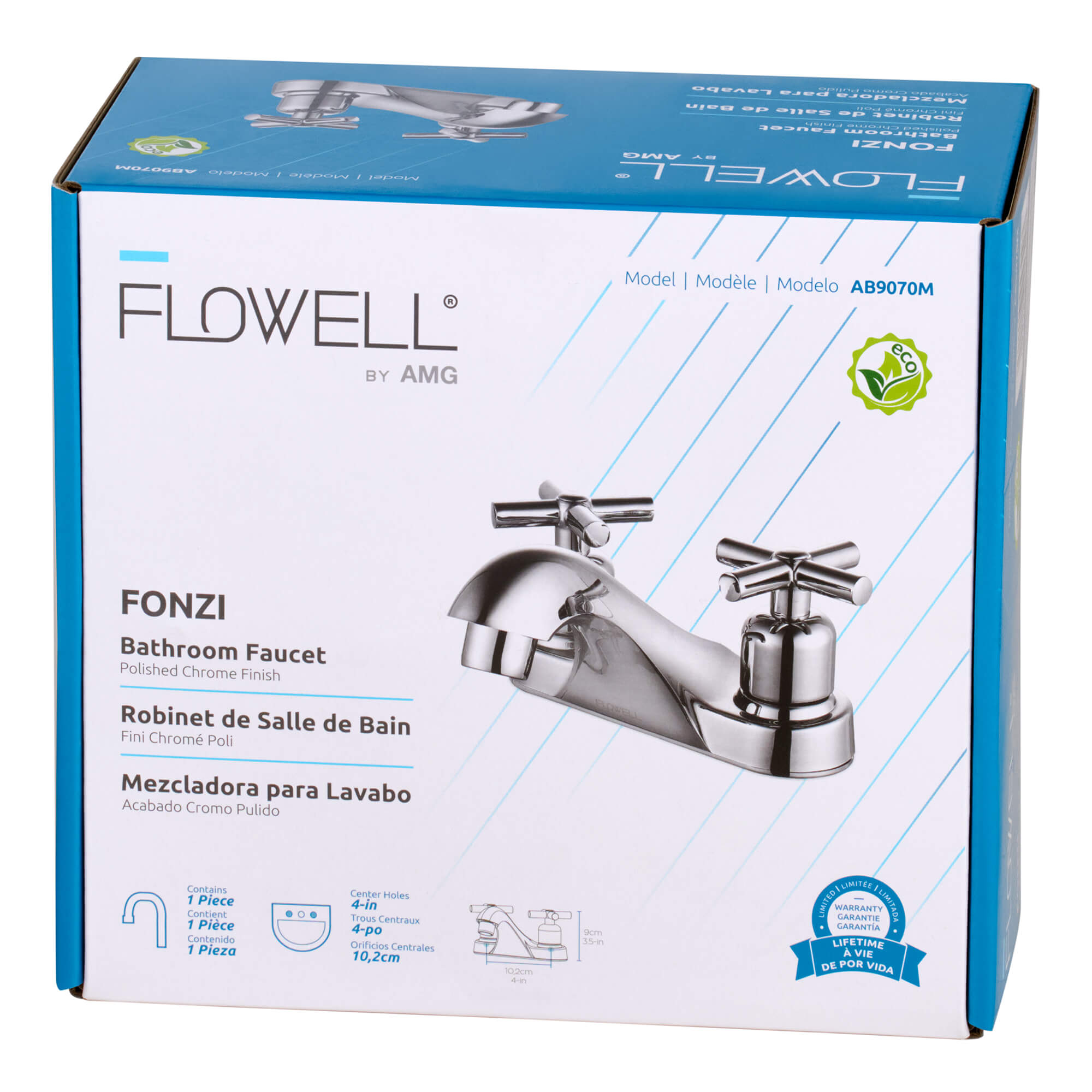 Fonzi 2-Handle Bathroom Faucet, Packaging View.