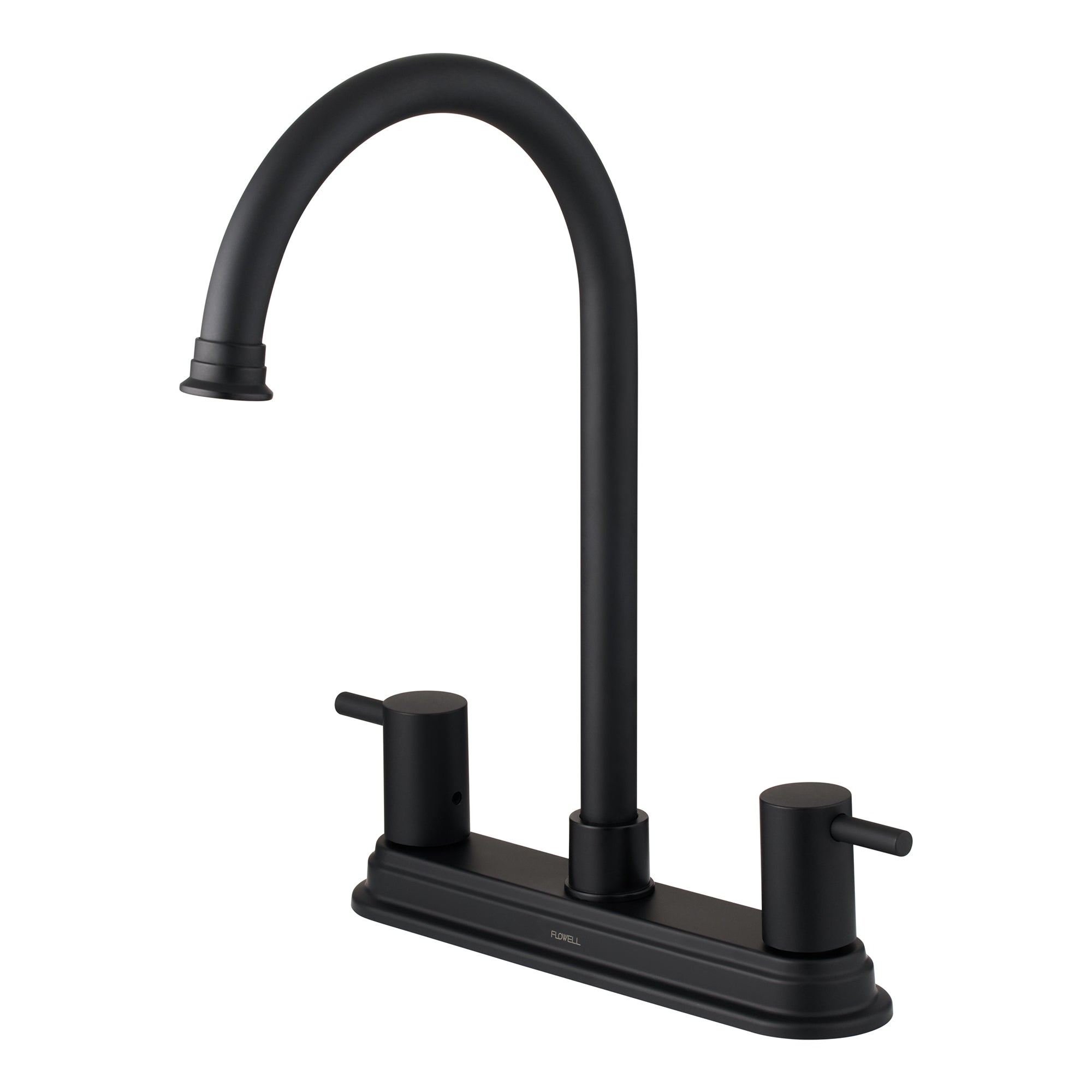 Sophia 2-Handle Kitchen Faucet in Matte Black, Three-Quarter View.