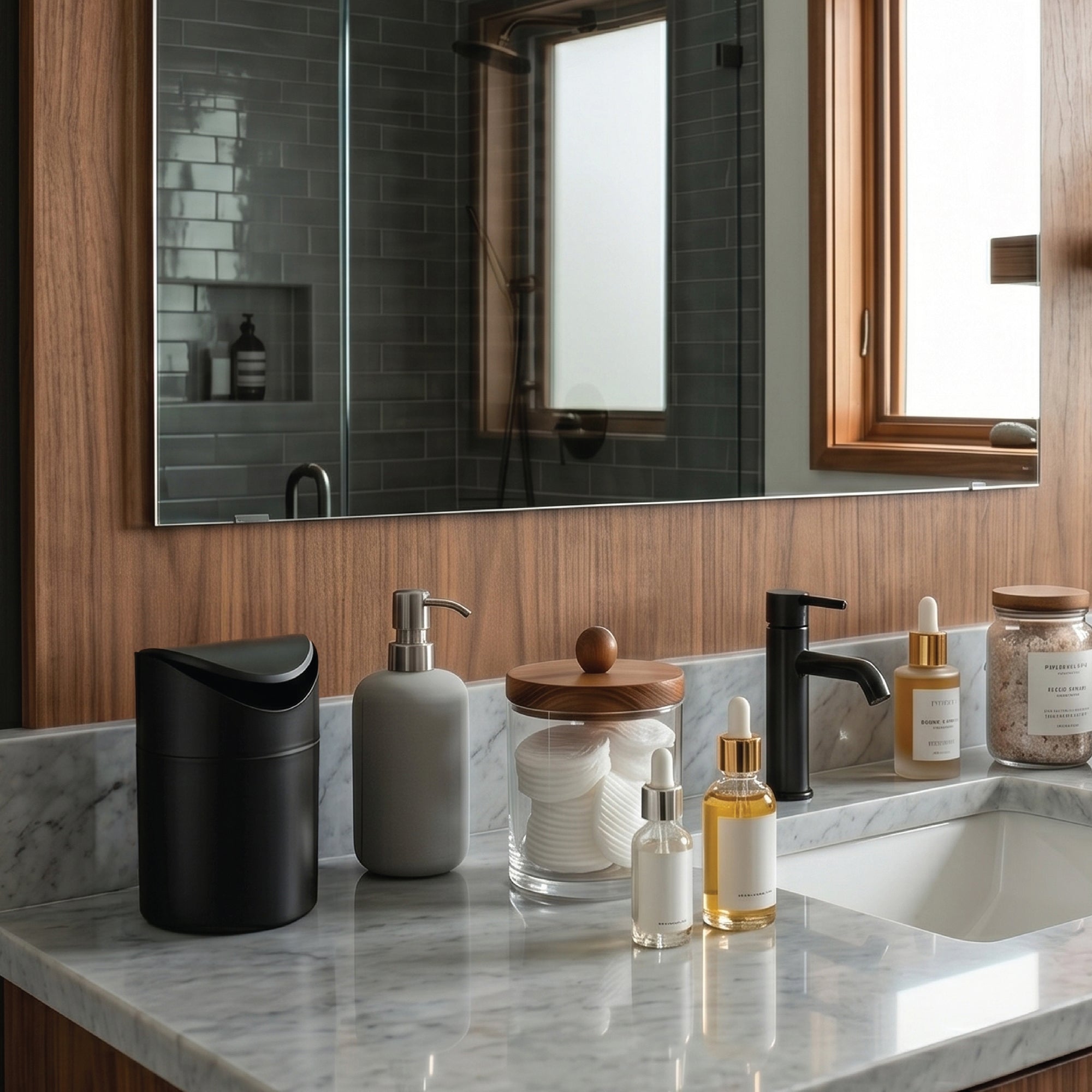 Lex 1.5L Waste Bin in Matte Black, Lifestyle View.