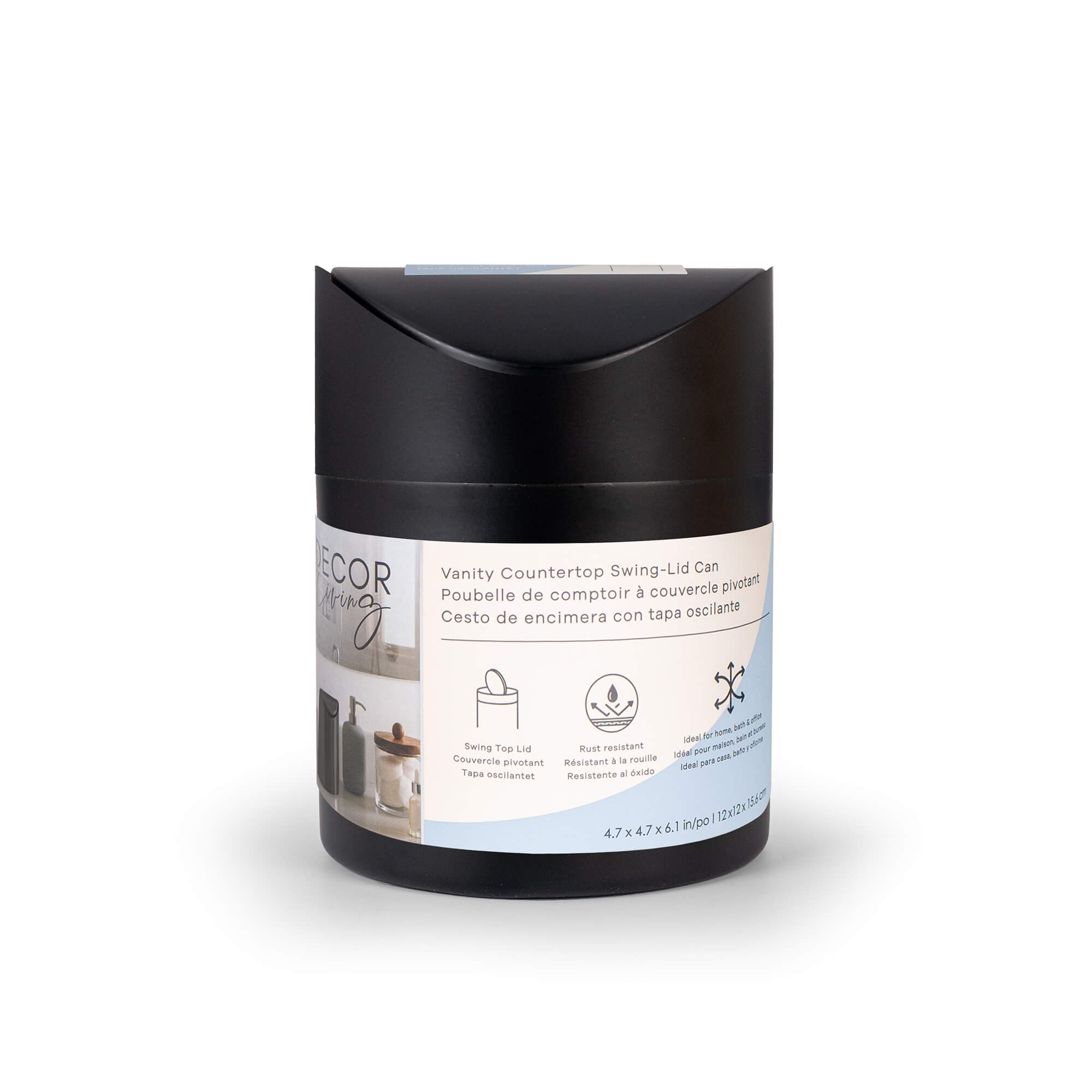 Lex 1.5L Waste Bin in Matte Black, Packaging View.