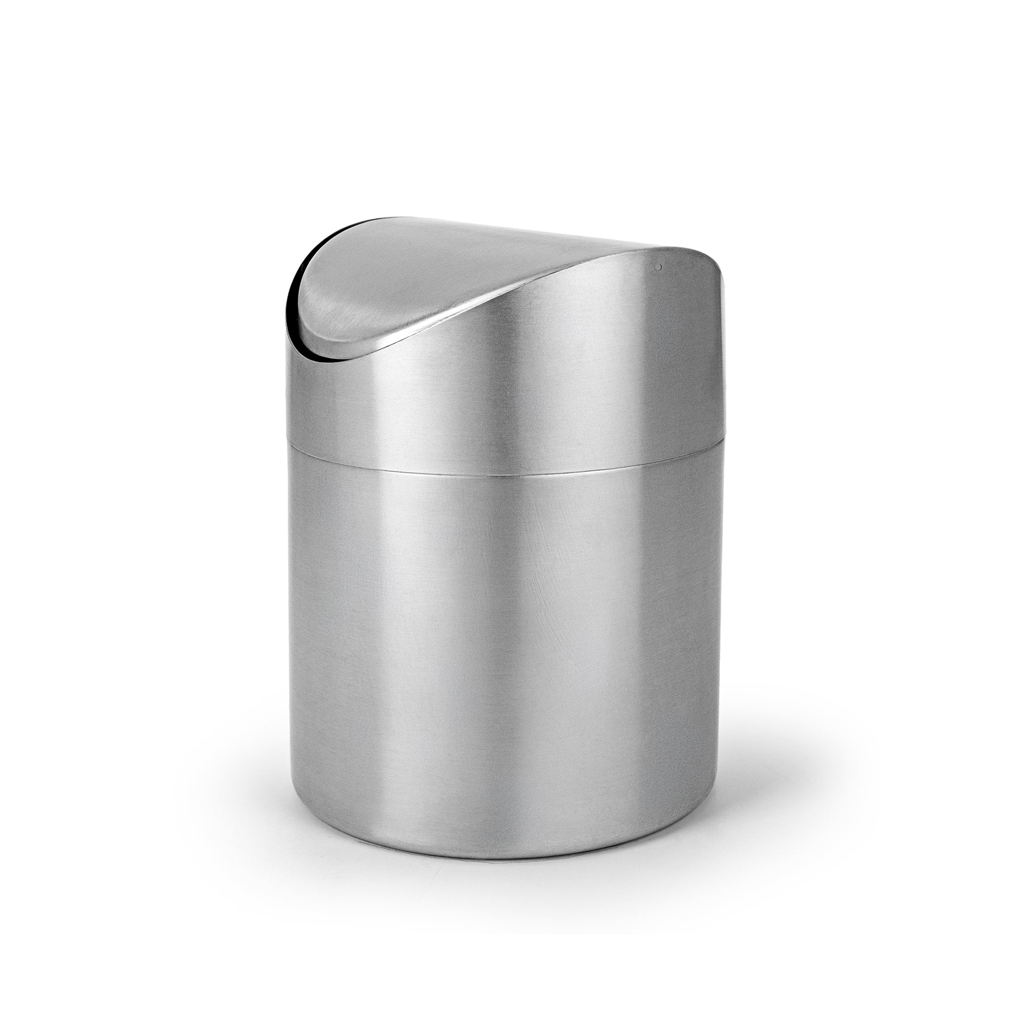 Lex 1.5L Waste Bin in Satin Nickel, Three-Quarter View.
