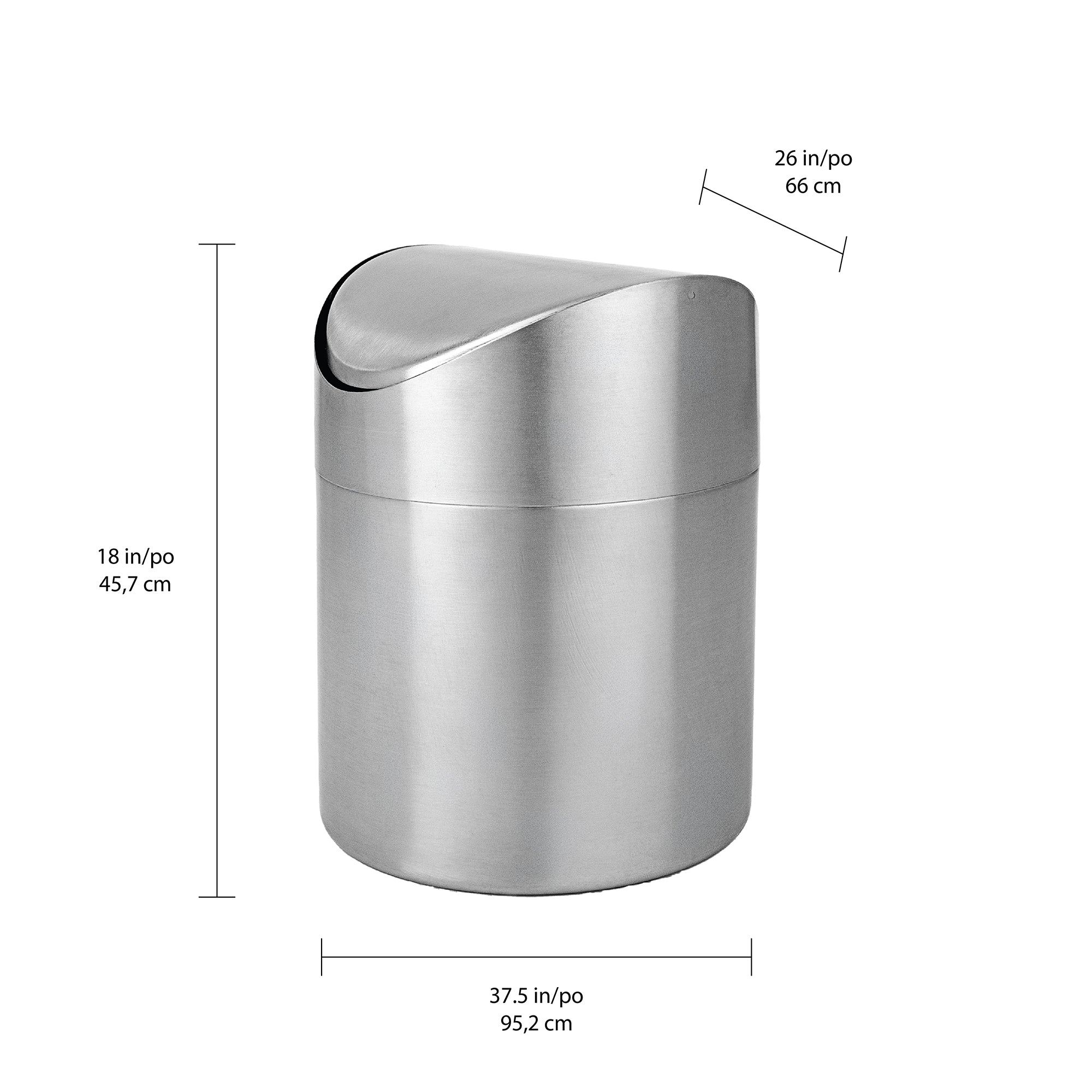 Lex 1.5L Waste Bin in Satin Nickel, Dimensions Diagram.