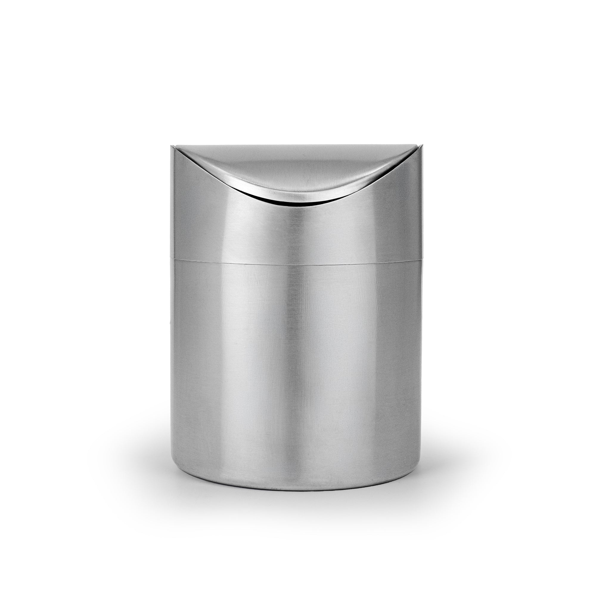 Lex 1.5L Waste Bin in Satin Nickel, Front View.