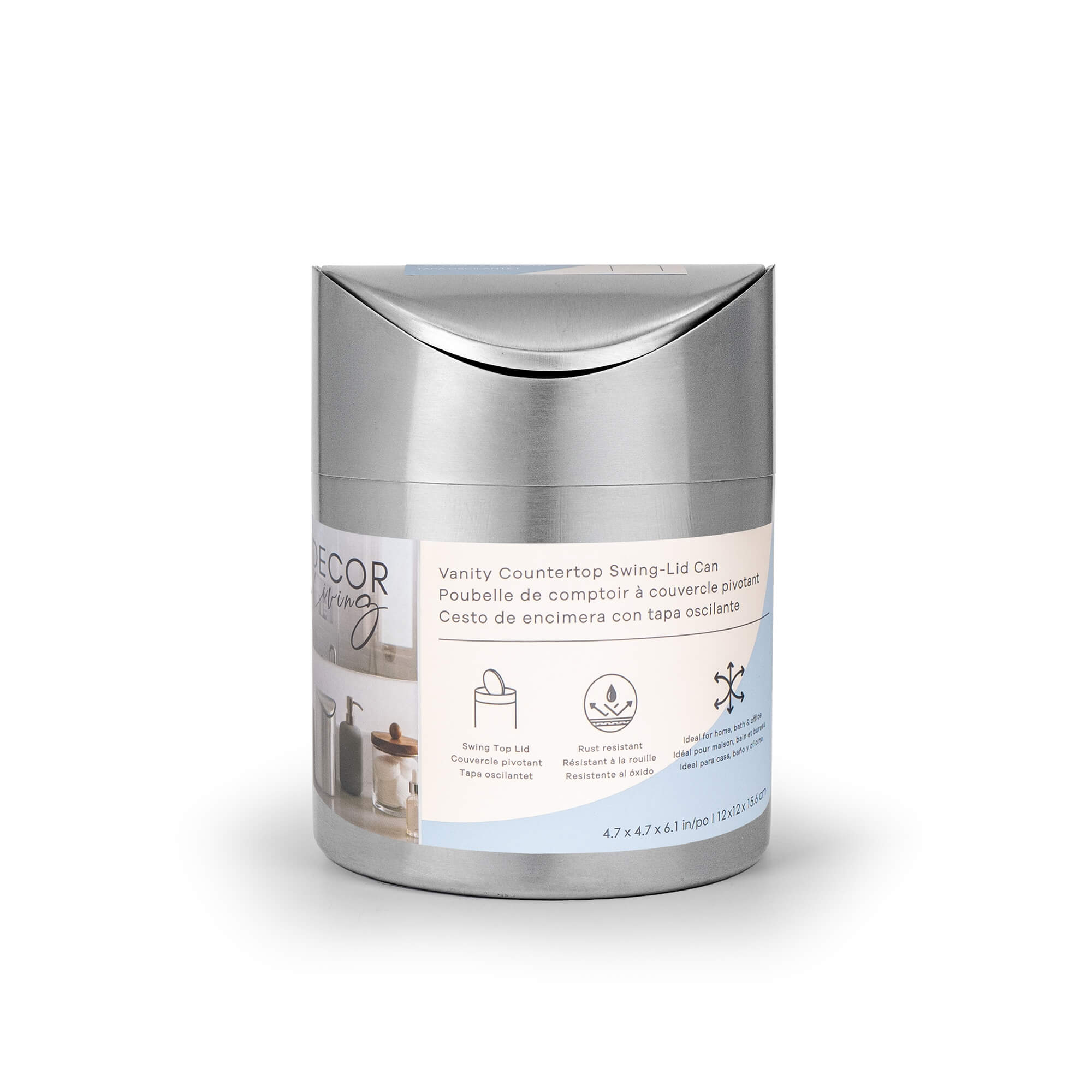 Lex 1.5L Waste Bin in Satin Nickel, Packaging View.