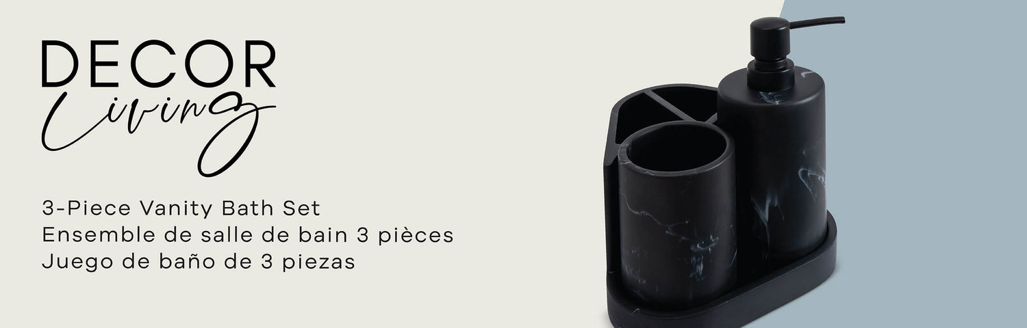 Zoe 3pc Marble Bath Set in Marble Black, block image 1.