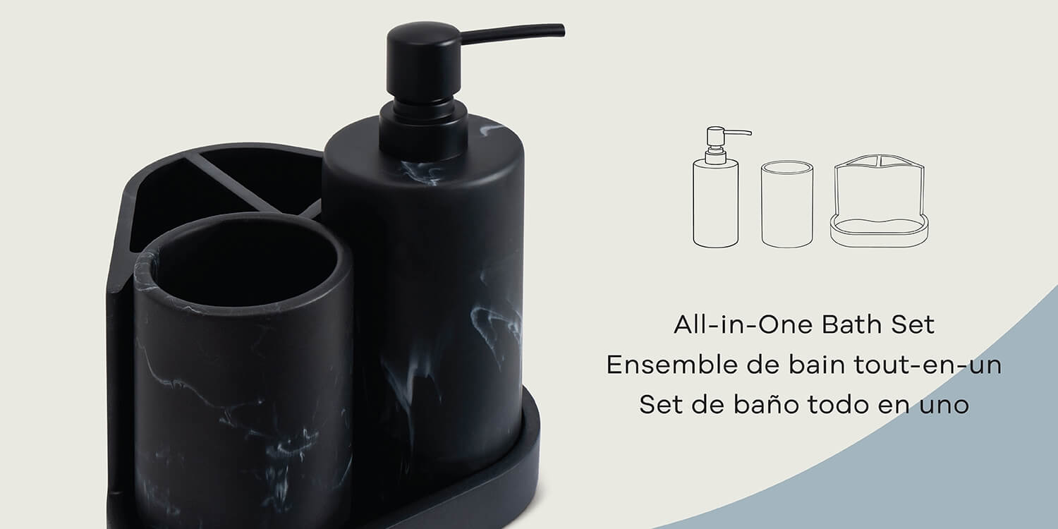 Zoe 3pc Marble Bath Set in Marble Black, block image 2.