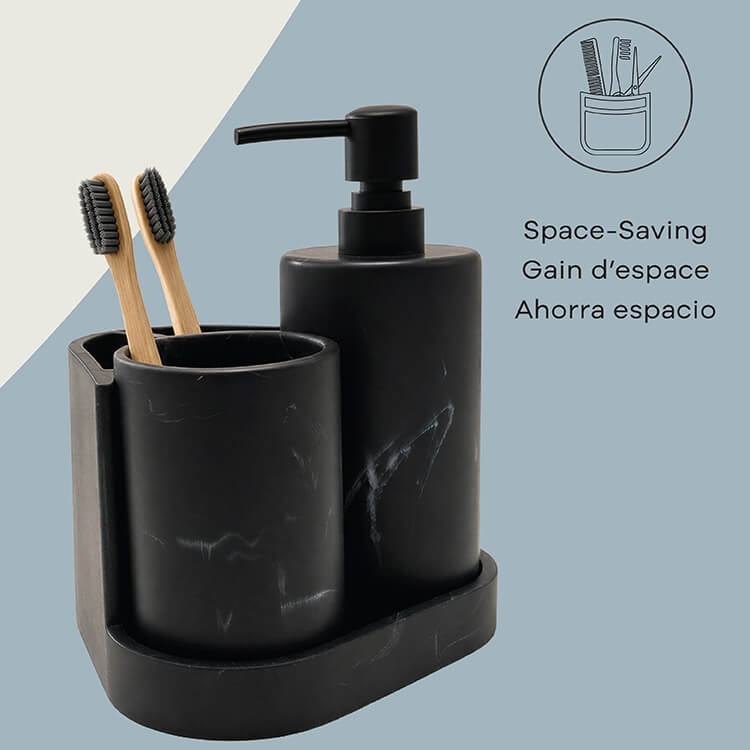 Zoe 3pc Marble Bath Set in Marble Black, block image 3.