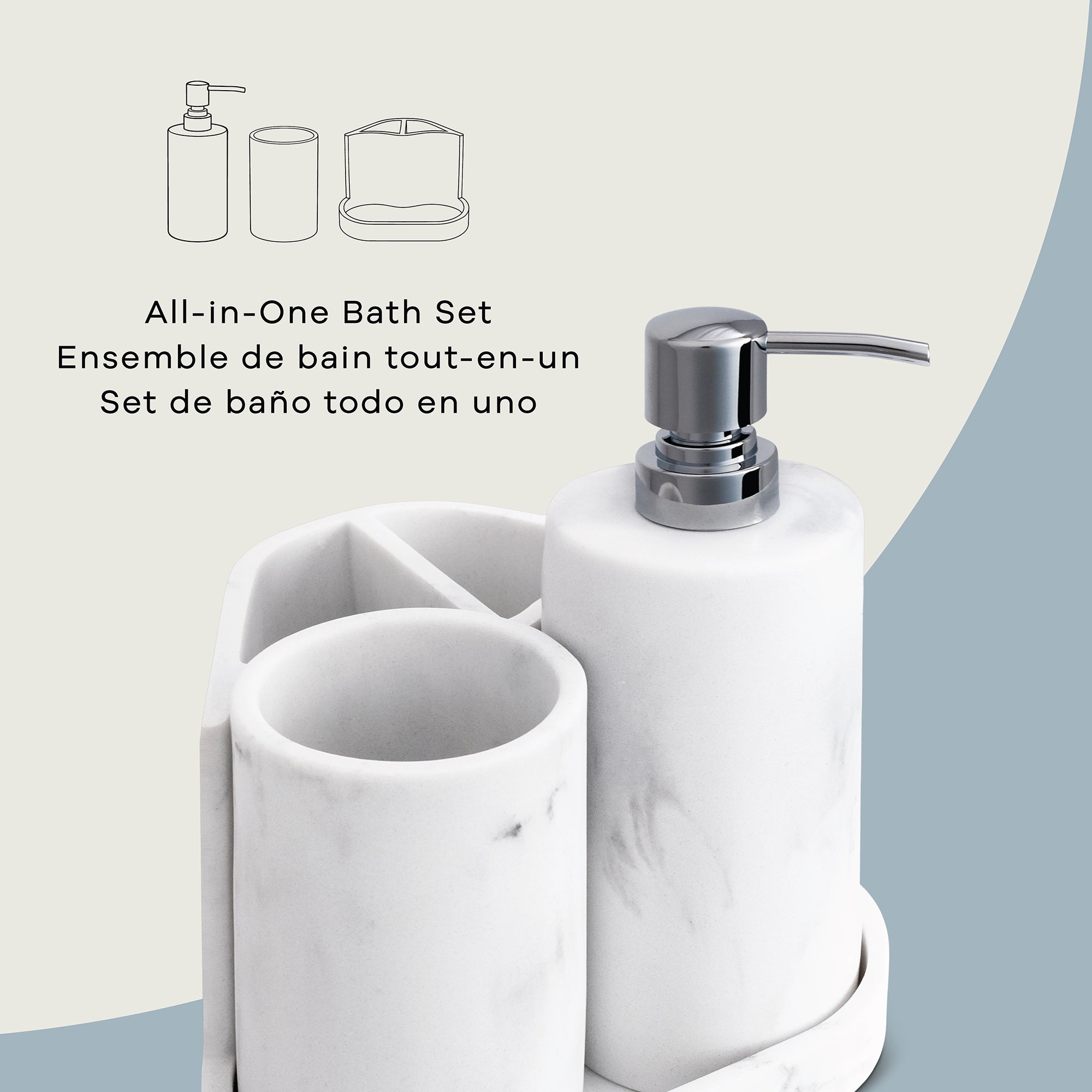 Zoe 3pc Marble Bath Set in Marble White, Attribute Detail View 3.