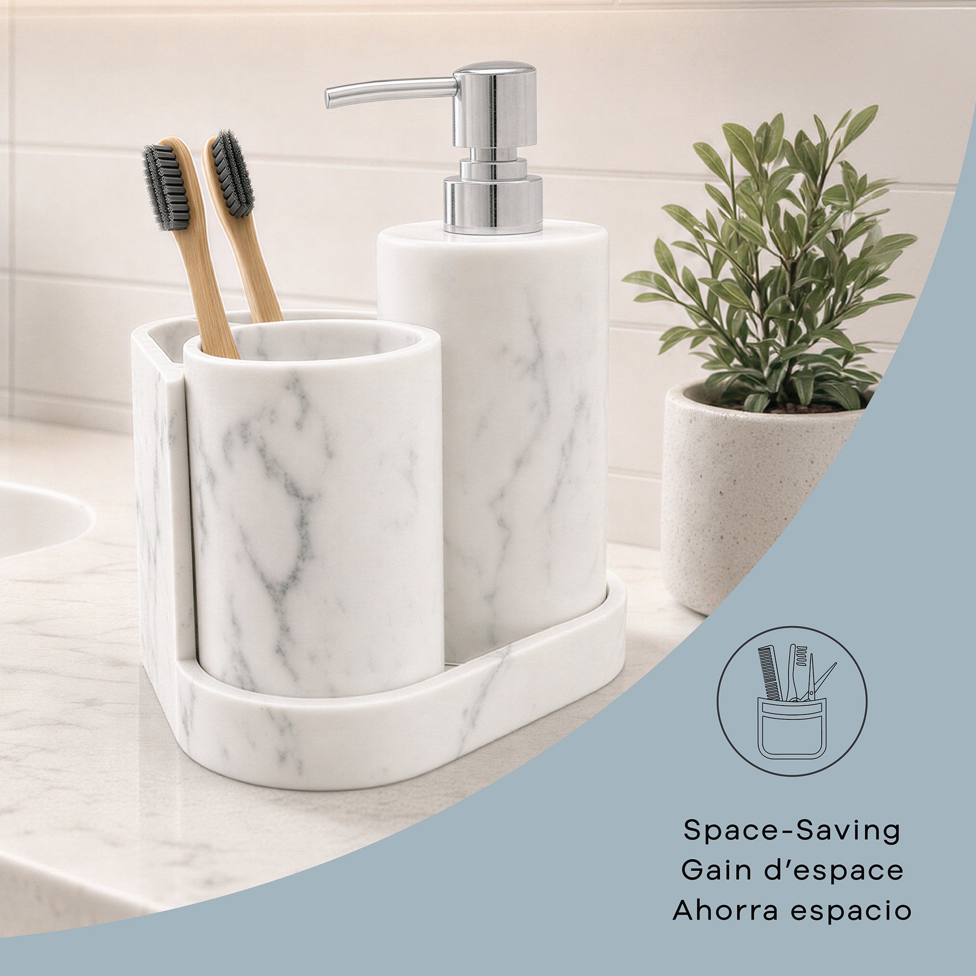 Zoe 3pc Marble Bath Set in Marble White, Attribute Detail View 4.