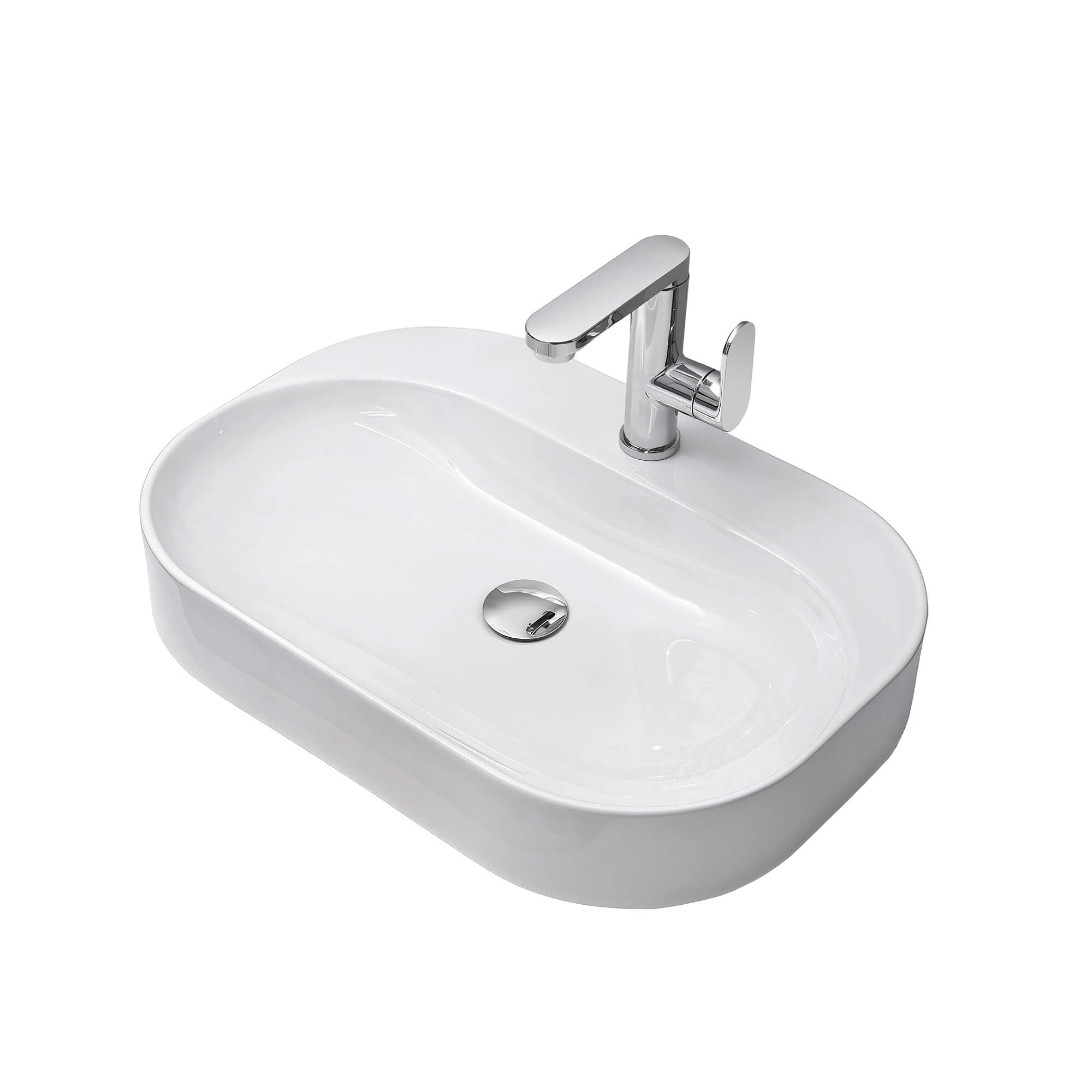 Willow Set White Ceramic Basin & Single Handle Bathroom Faucet & Pop-Up Drain