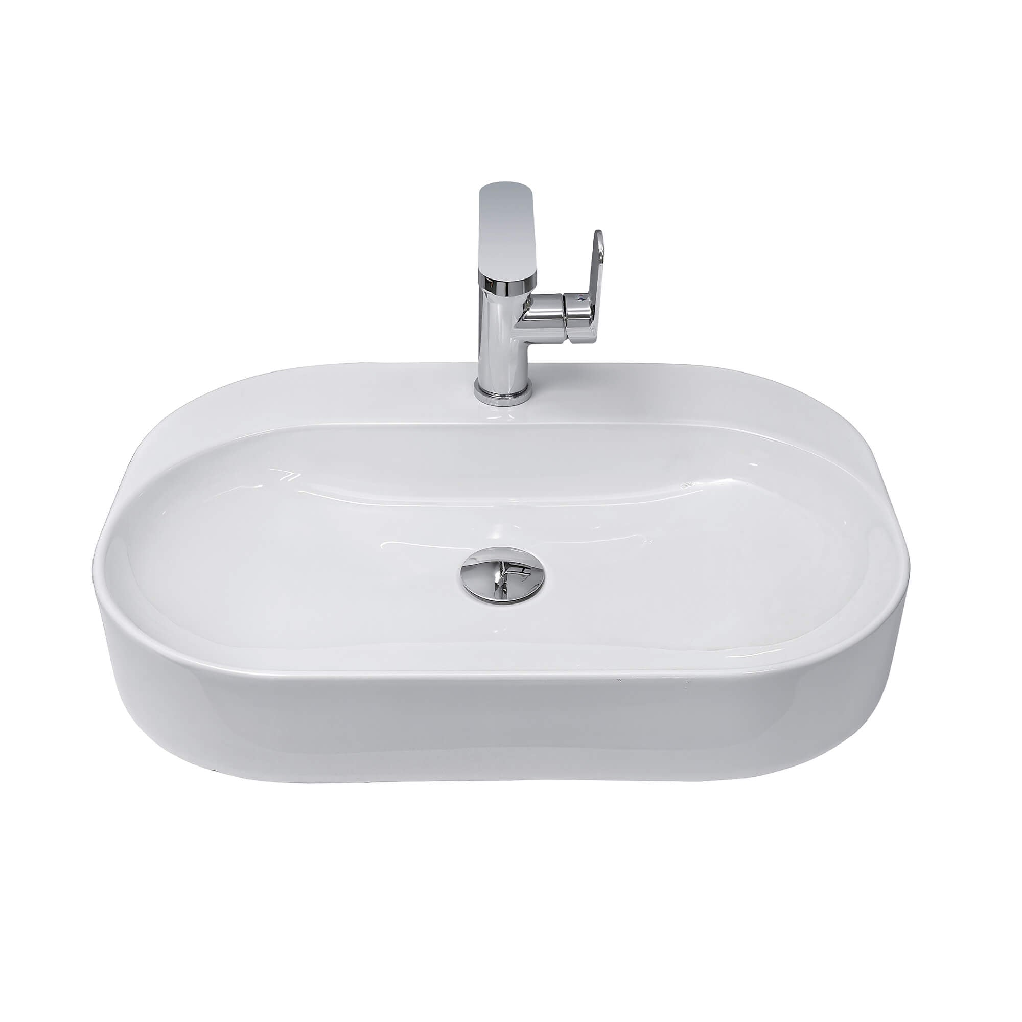 Willow Set White Ceramic Basin & Single Handle Bathroom Faucet & Pop-Up Drain