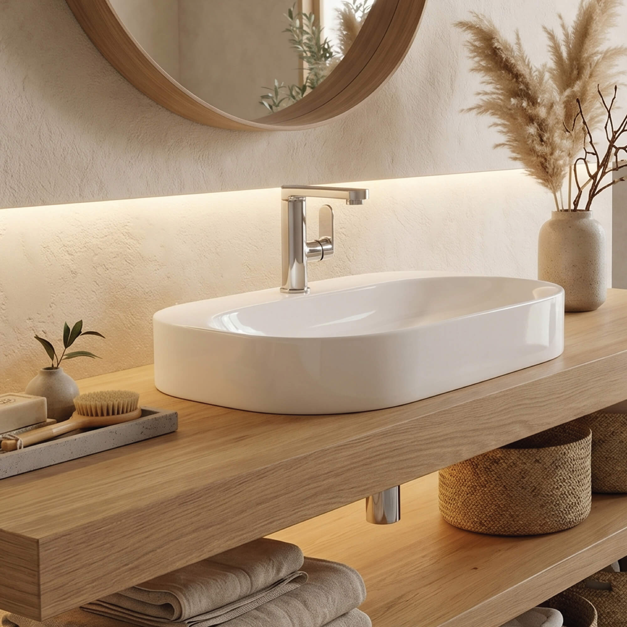 Willow Set White Ceramic Basin & Single Handle Bathroom Faucet & Pop-Up Drain