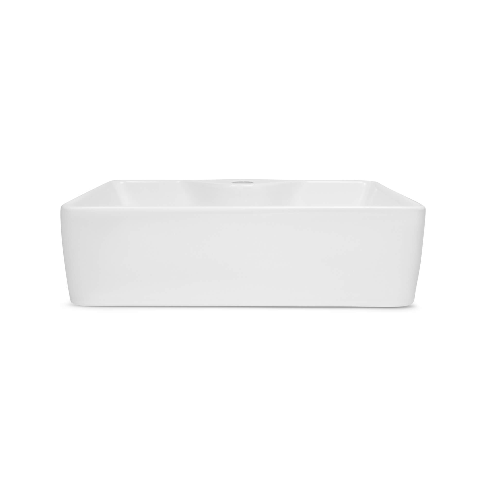 Alia Rectangular Ceramic Basin, Front View.