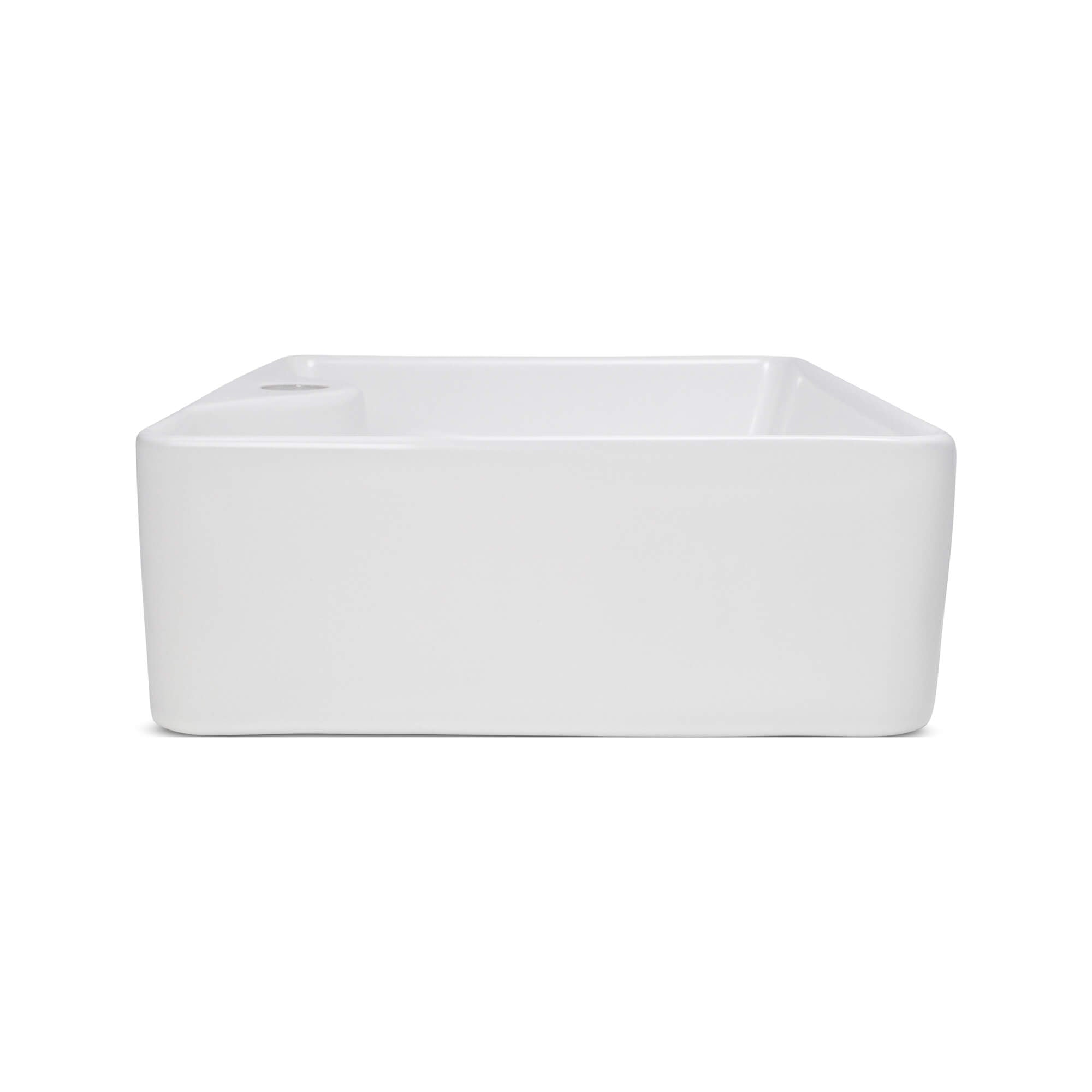 Alia Rectangular Ceramic Basin, Side View.