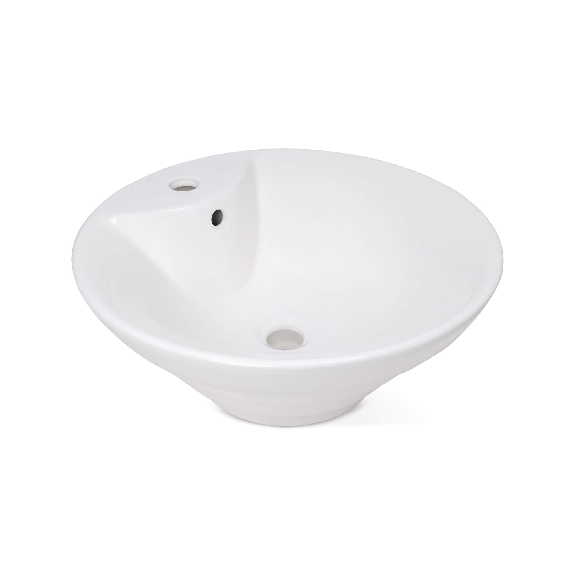 Petra Rounded Ceramic Basin, Three-Quarter View.