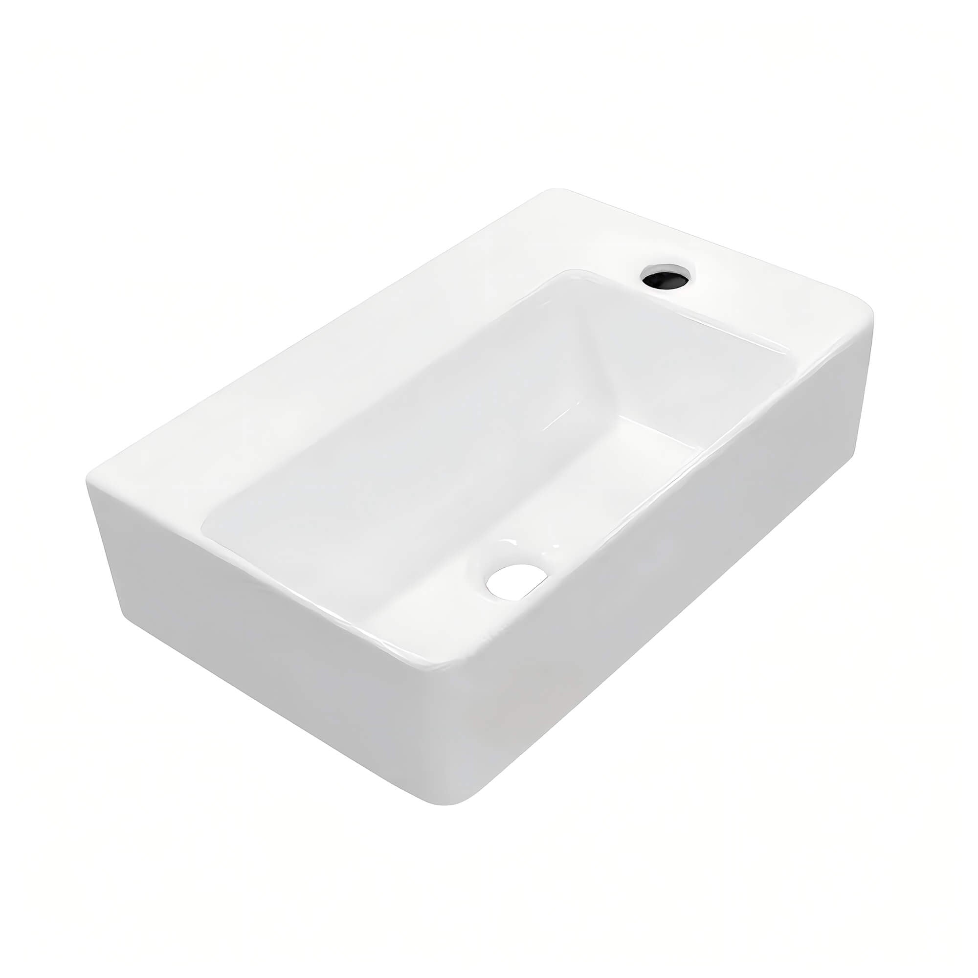 Busan Rectangular Ceramic Basin, three-quarter view.