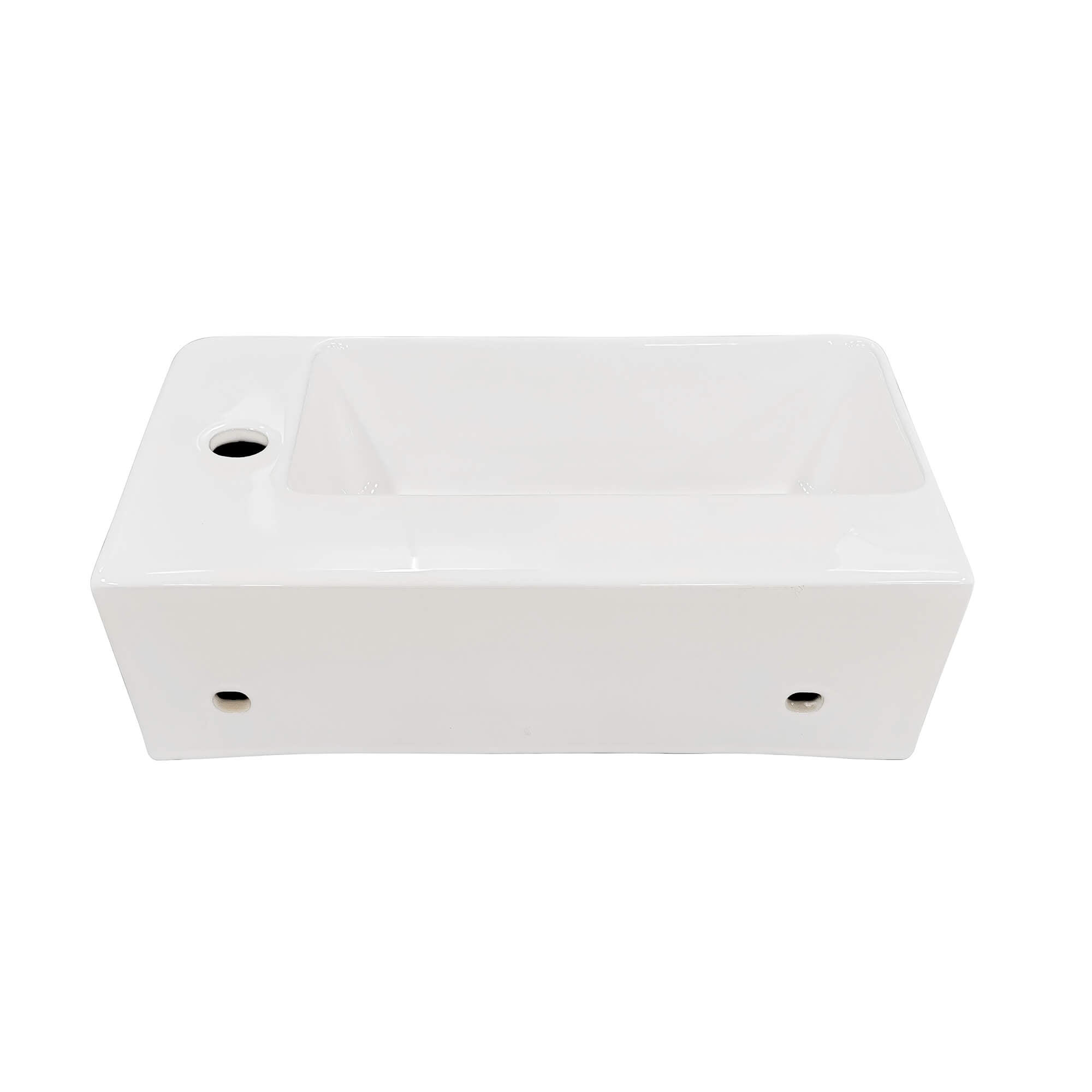 Busan Rectangular Ceramic Basin, back view.