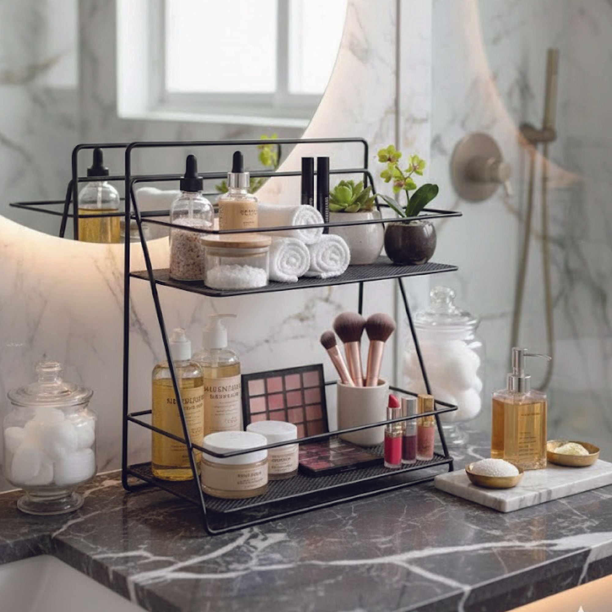 Morween 2-Tier Rectangle Spa Tower Vanity Tray 2