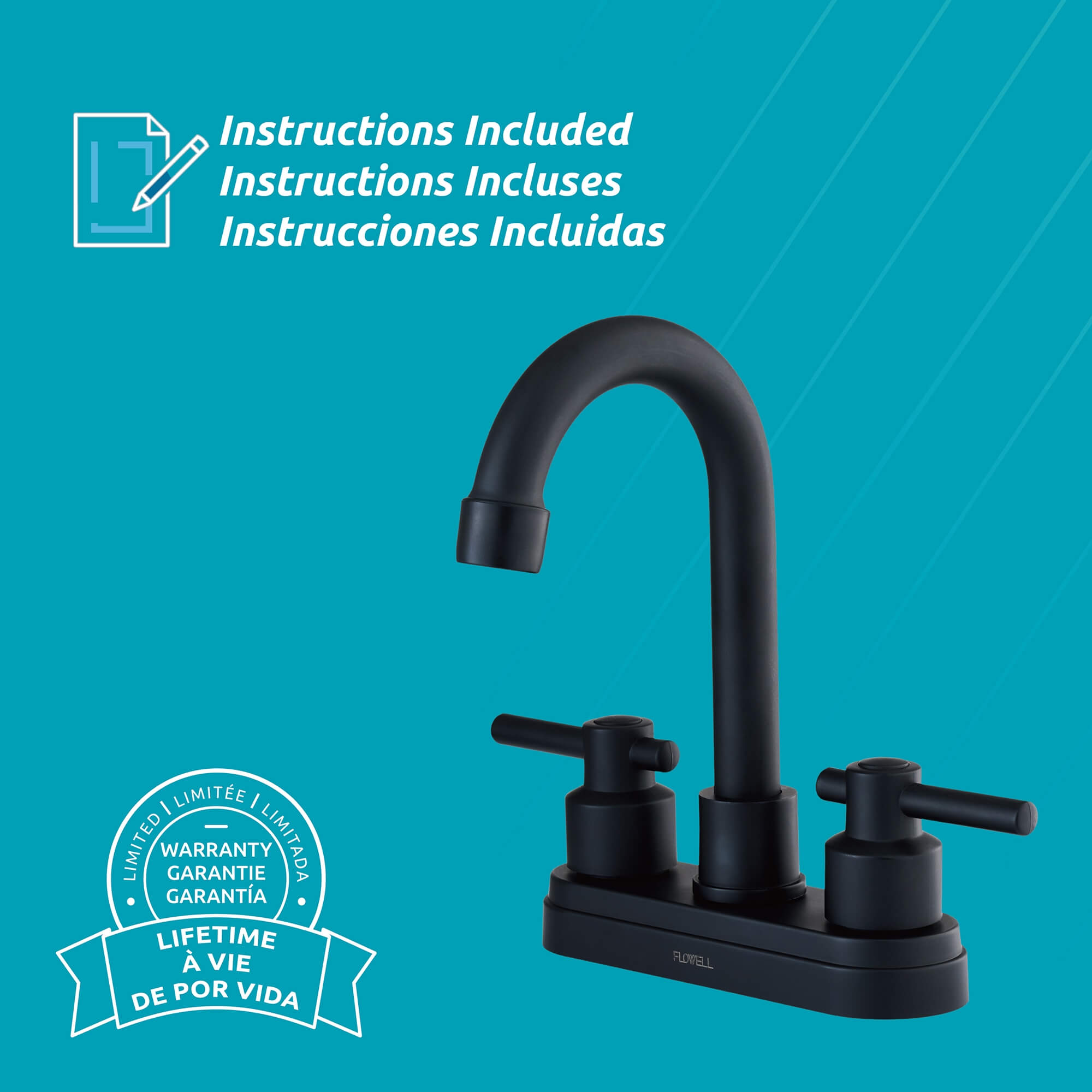 Lucerna 2-Handle Bathroom Faucet in Matte Black, alternate detail view 4.