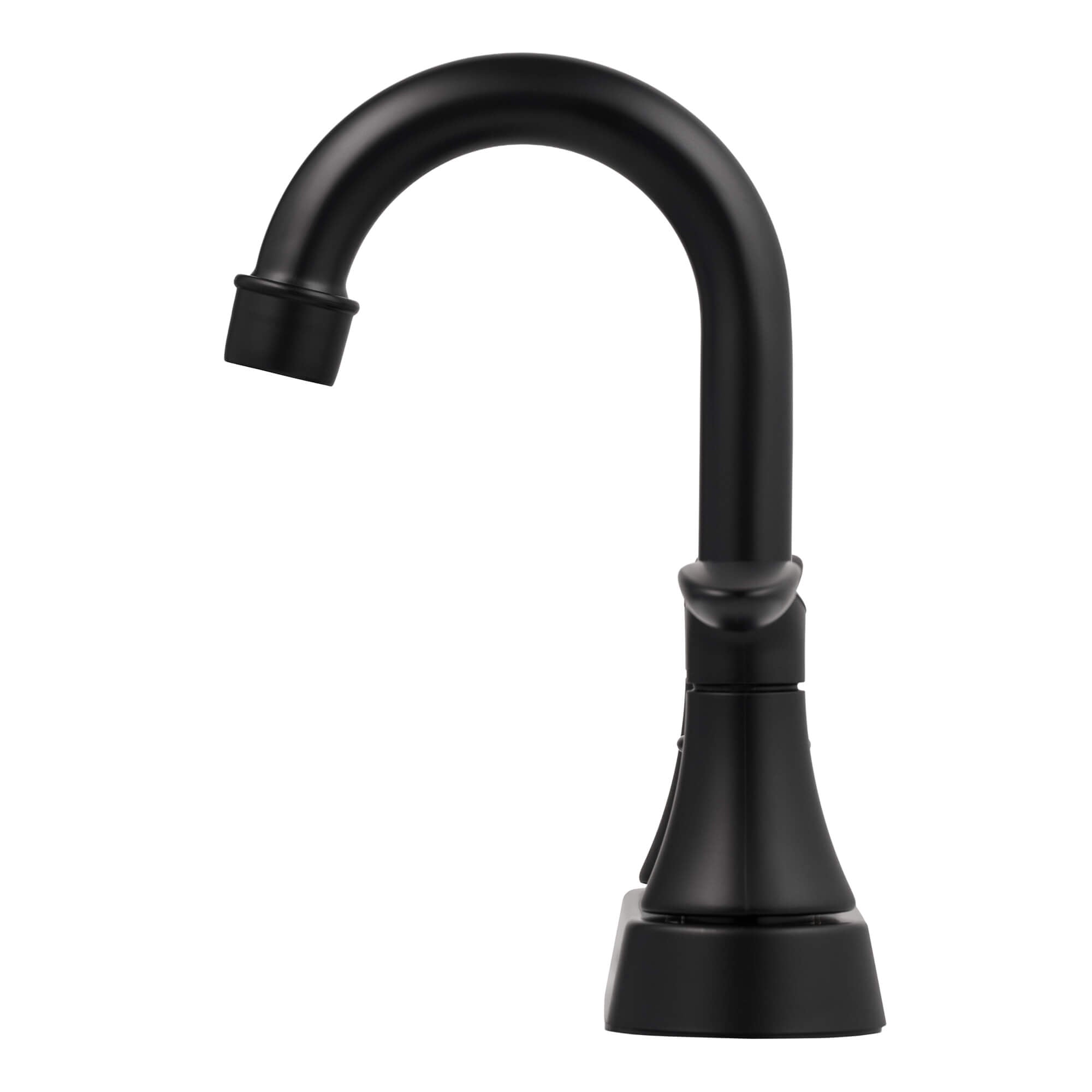 Alexandria 2-Handle Bathroom Faucet in Matte Black, side view.