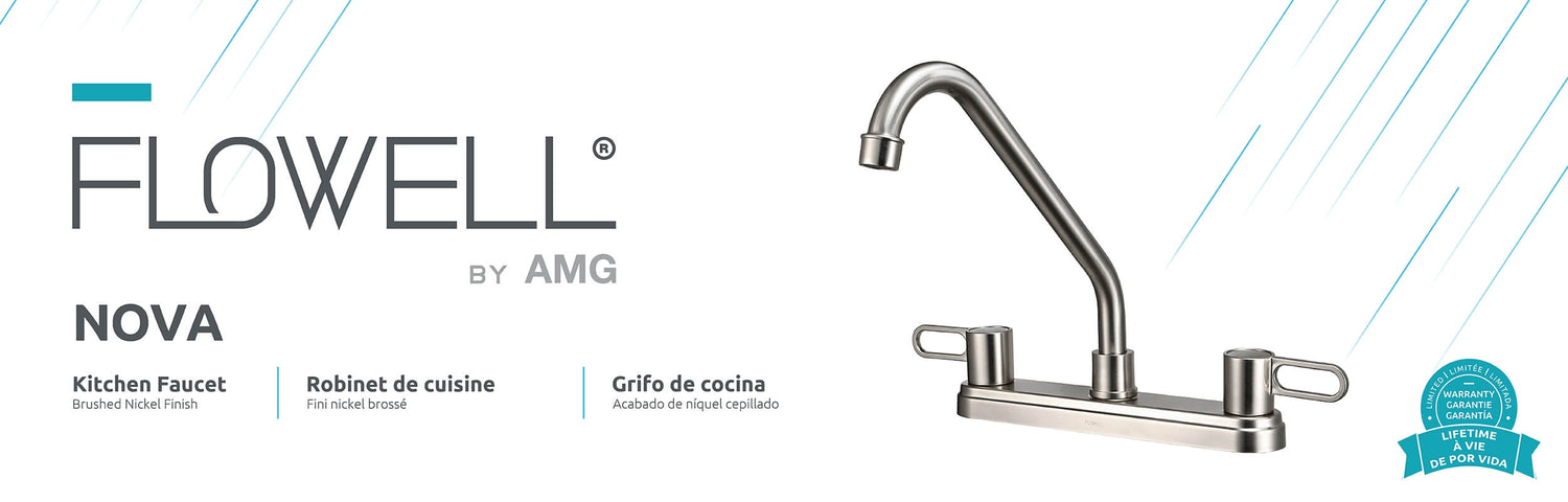 Nova 2-Handle Kitchen Faucet in Brushed Nickel, Block Image 1.