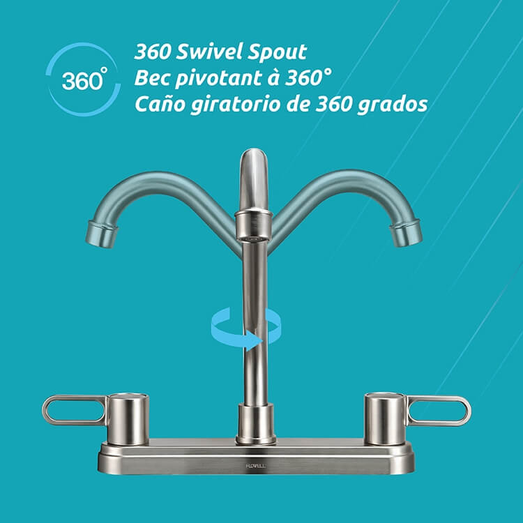 Nova 2-Handle Kitchen Faucet in Brushed Nickel, Block Image 3.