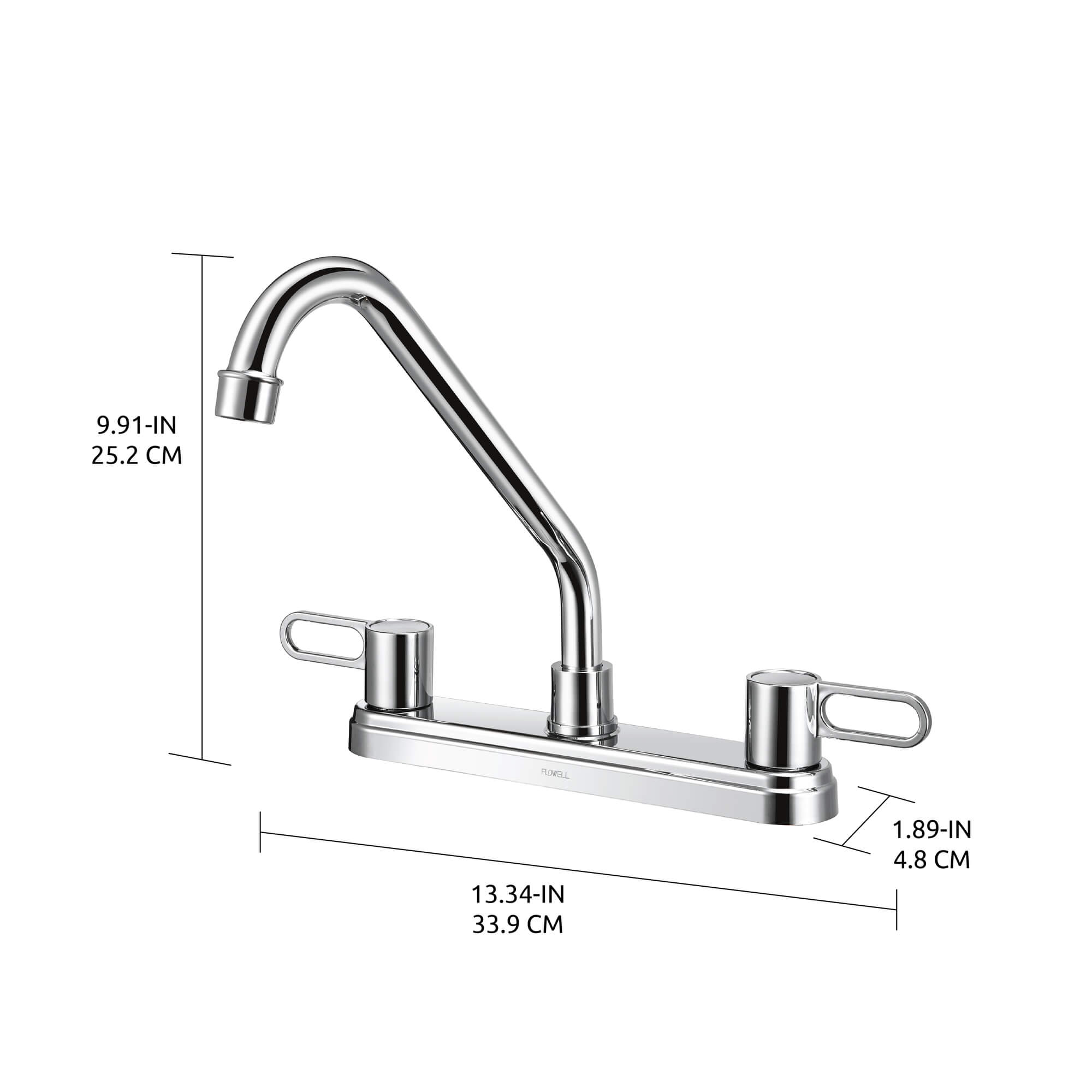 Nova 2-Handle Kitchen Faucet in Chrome, Dimensions Diagram.