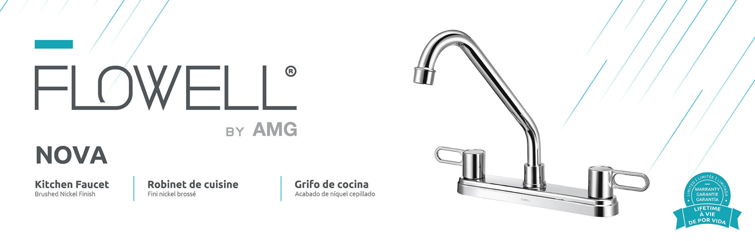 Nova 2-Handle Kitchen Faucet in Chrome, Block Image 1.