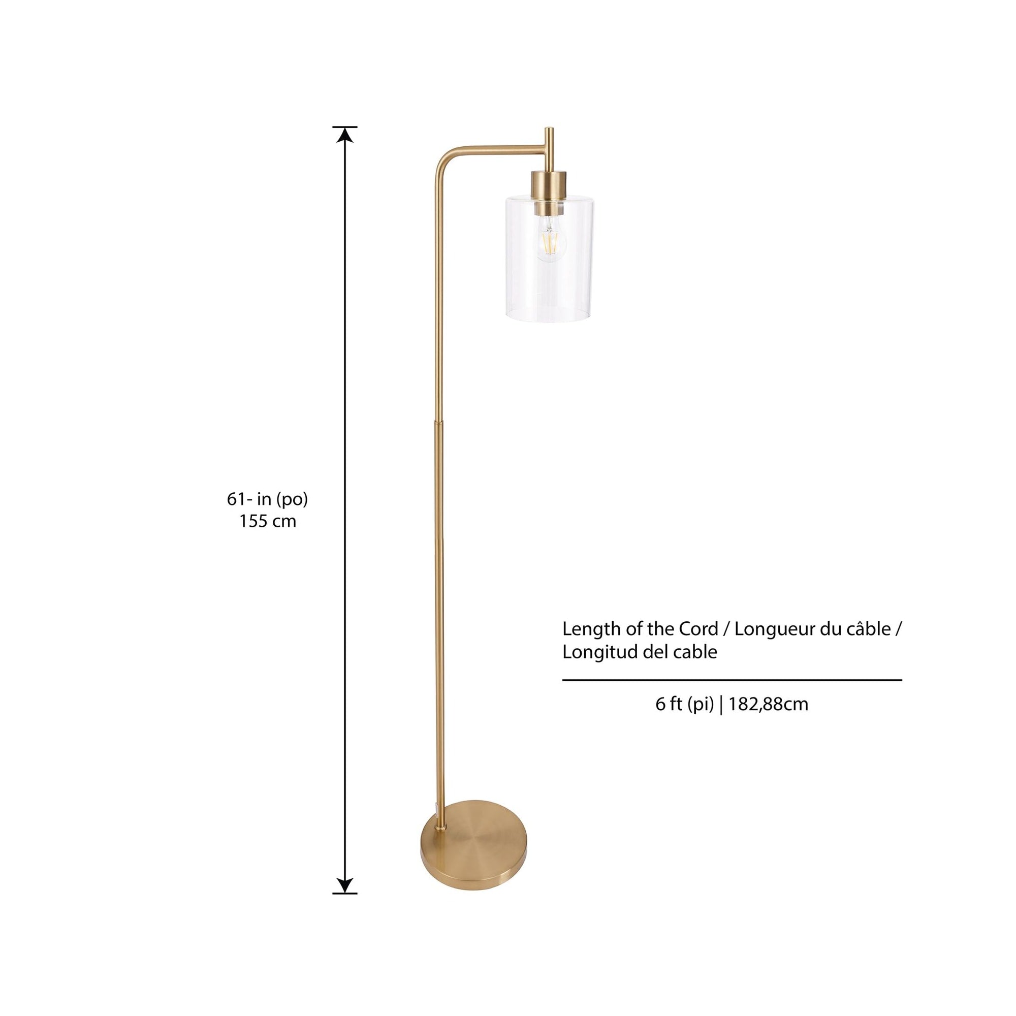 Liza 1-Light Arched Floor Lamp, Dimensions Diagram.