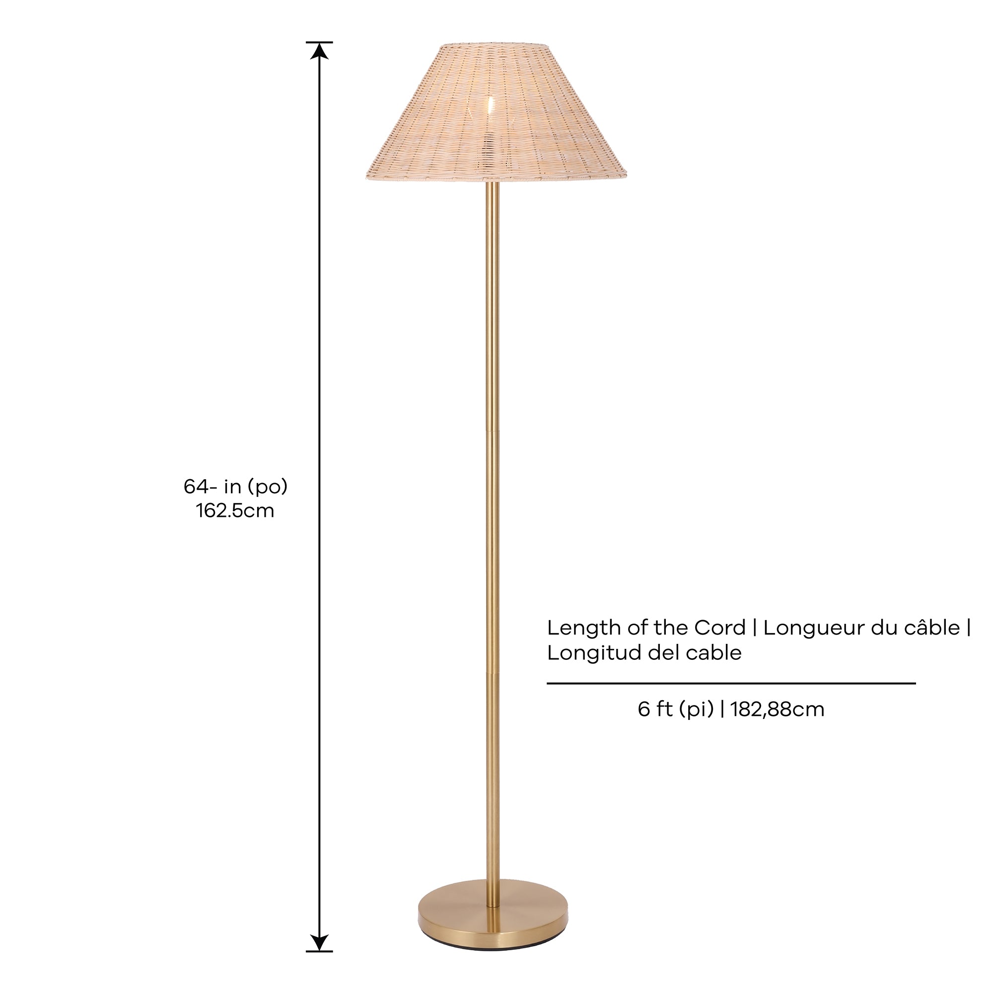 Bali 1-Light Floor Lamp, Dimensions Diagram.