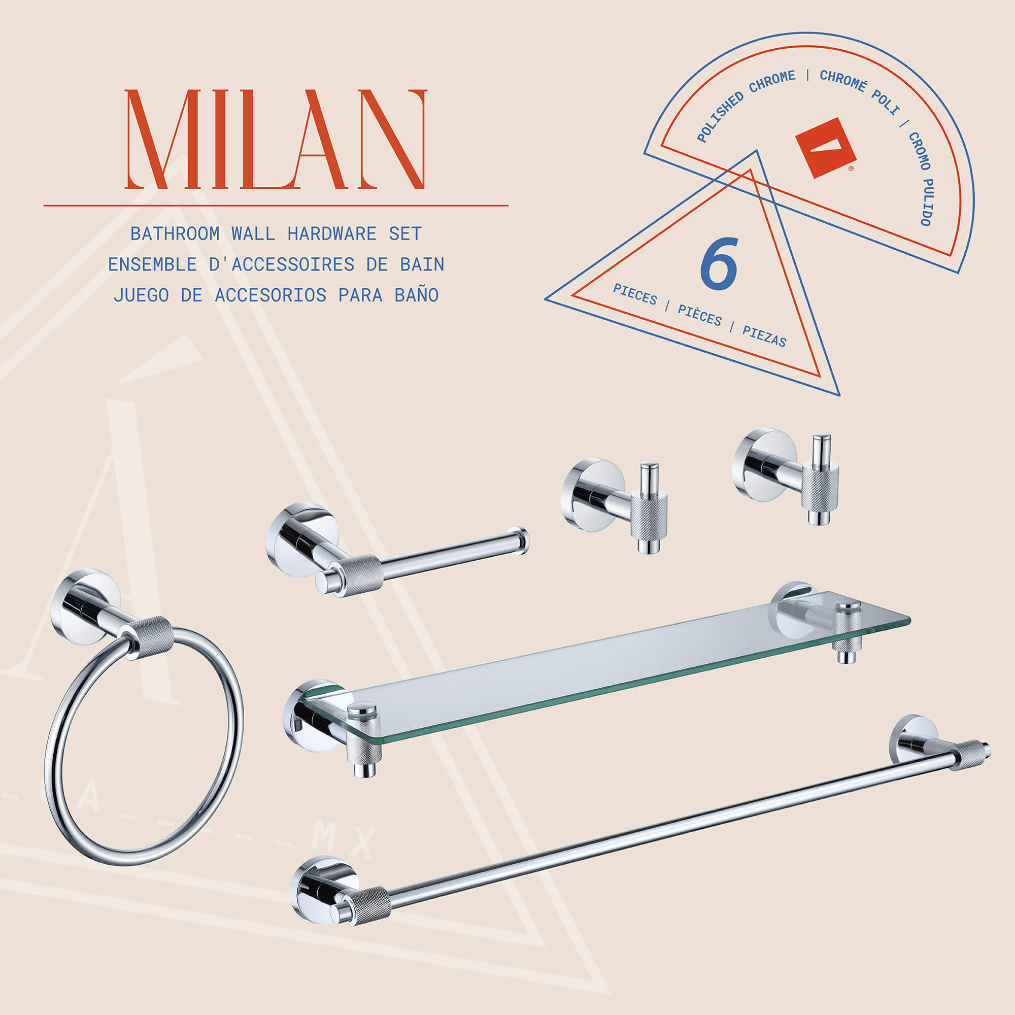 Milan 6-Pc Wall Hardware Set