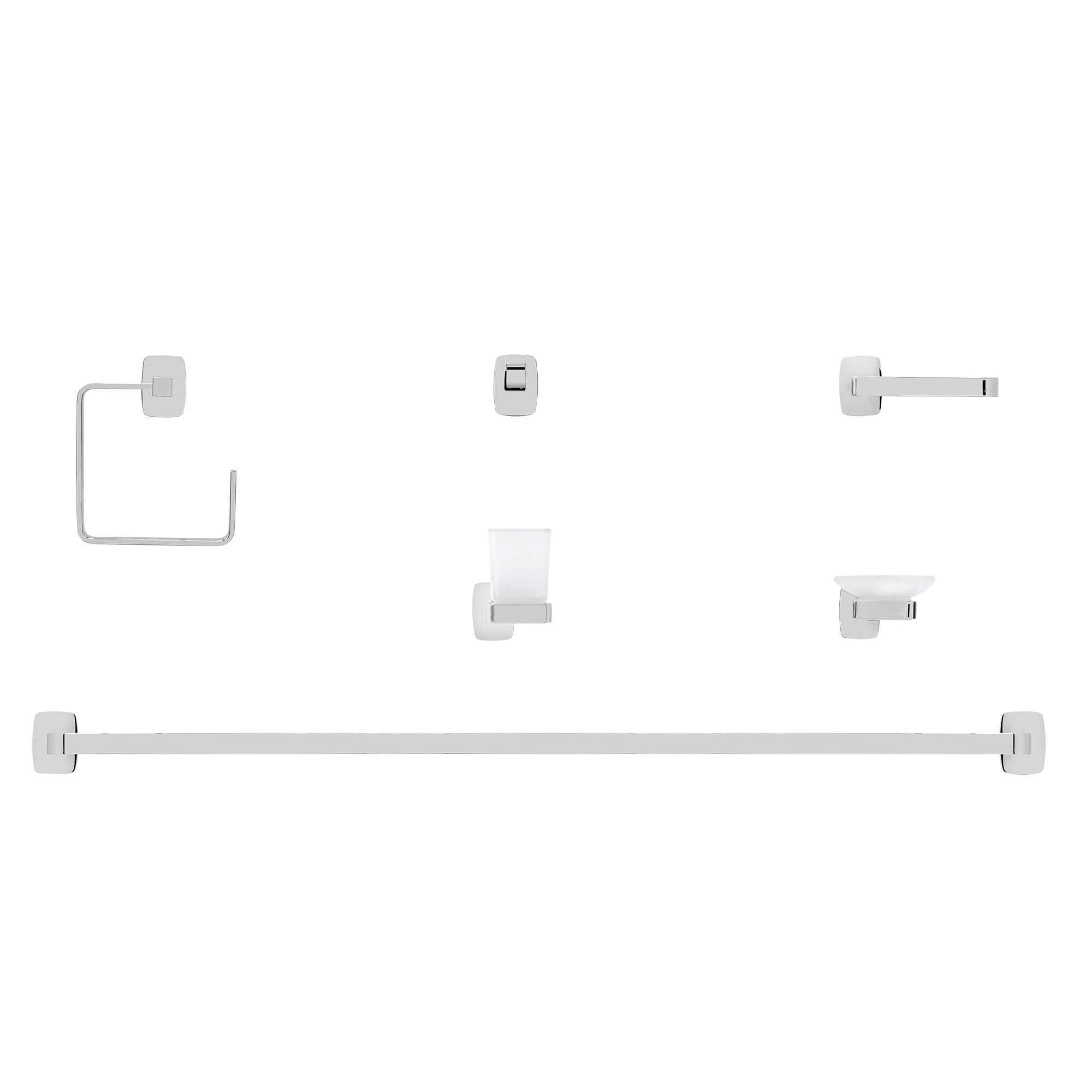 Londres 6-Pc Wall Hardware Set in Polished Chrome, Front View.