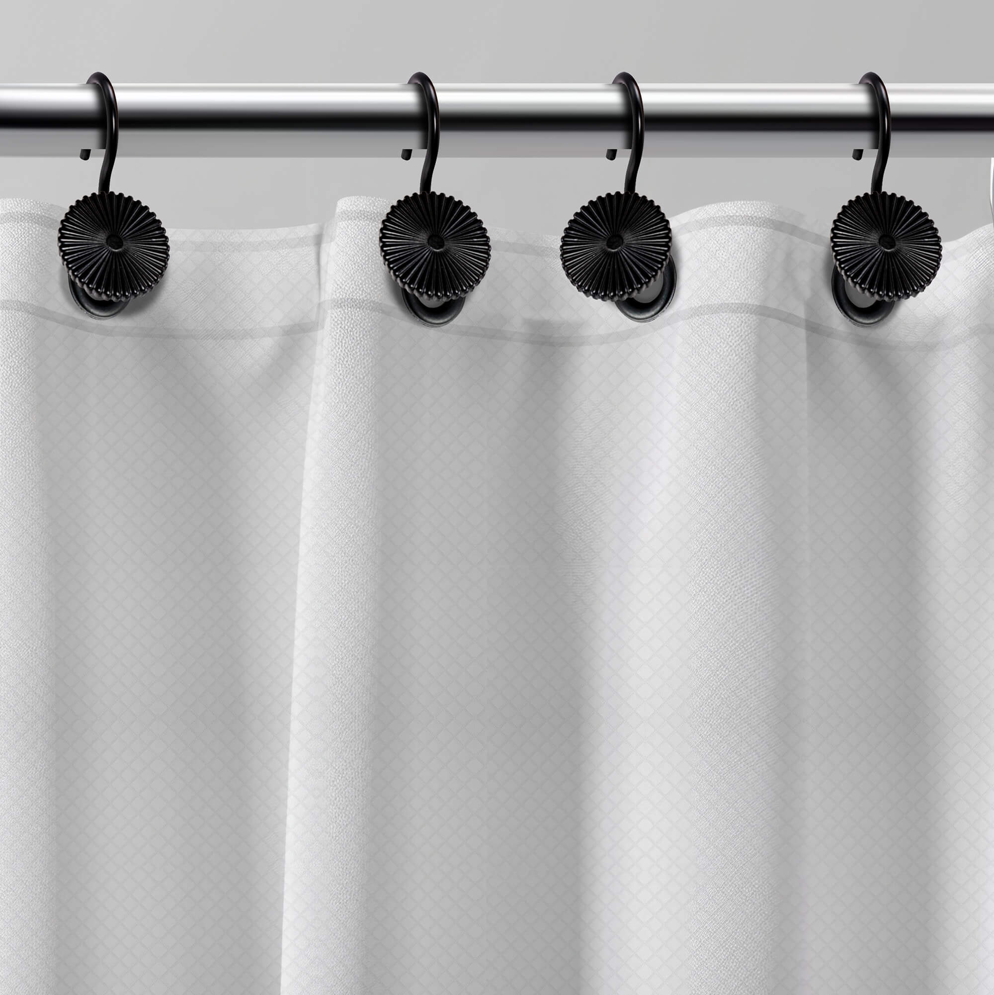 Diamonds PEVA Shower Liner in Black / White, front view.