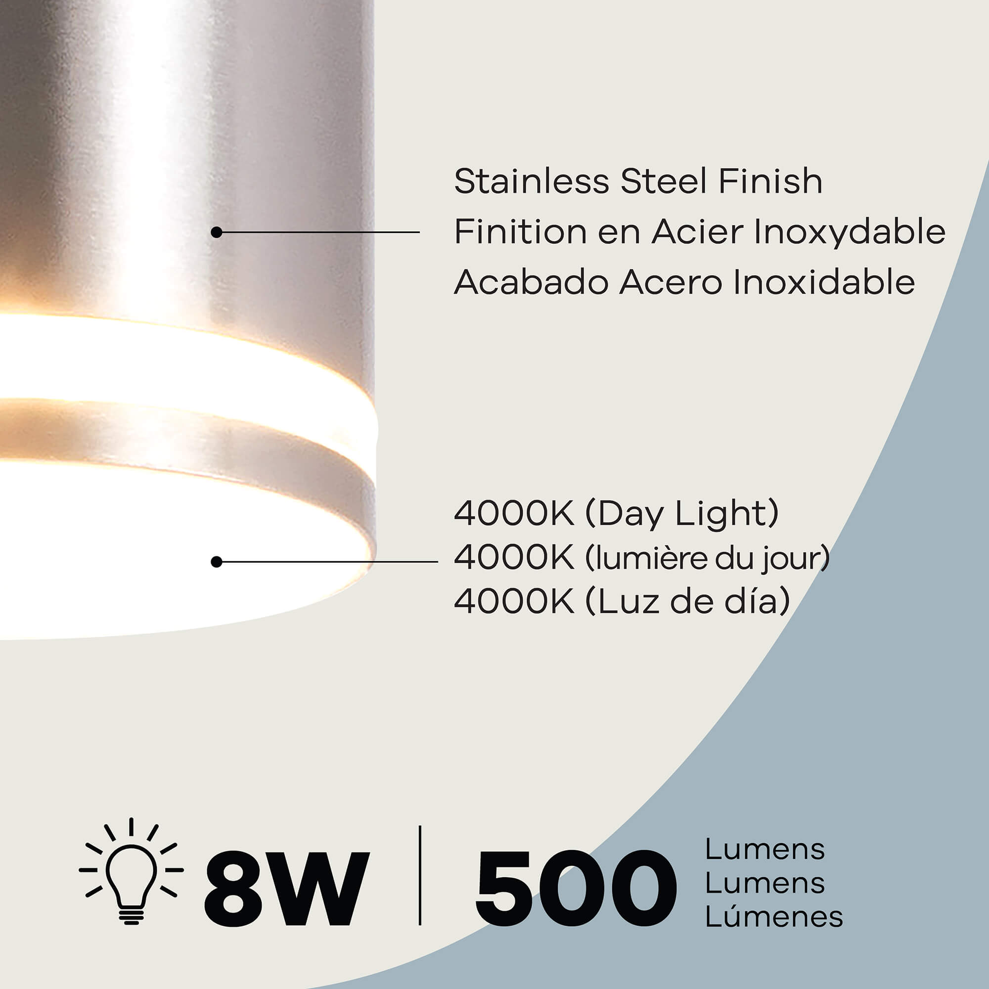Teico LED Wall Sconce in Stainless Steel, Attribute Detail View 2.