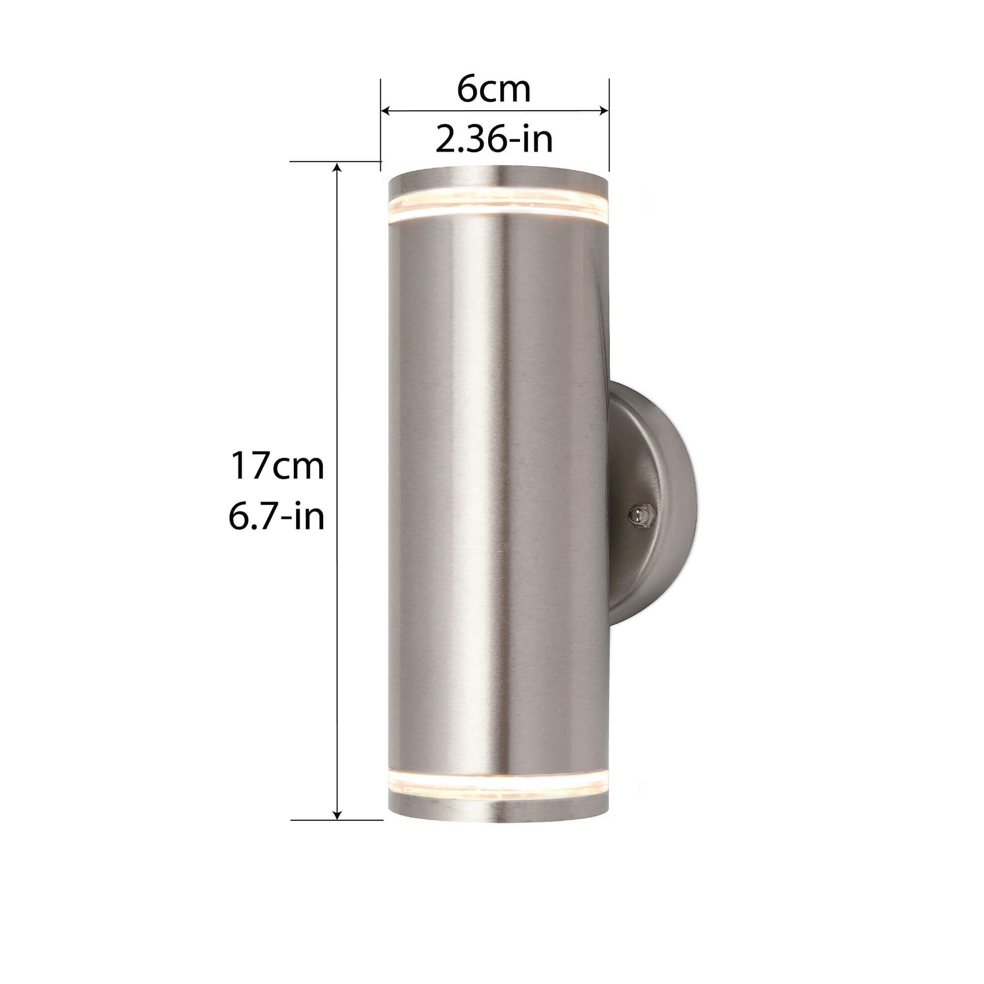 Teico LED Wall Sconce in Stainless Steel, Dimensions Diagram.
