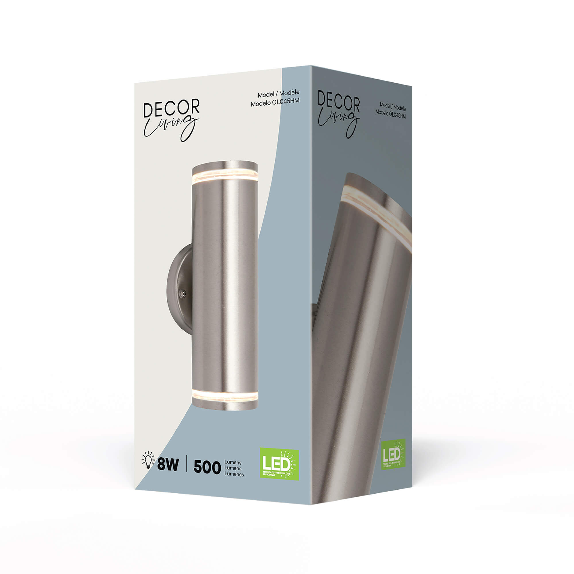 Teico LED Wall Sconce in Stainless Steel, Packaging View.