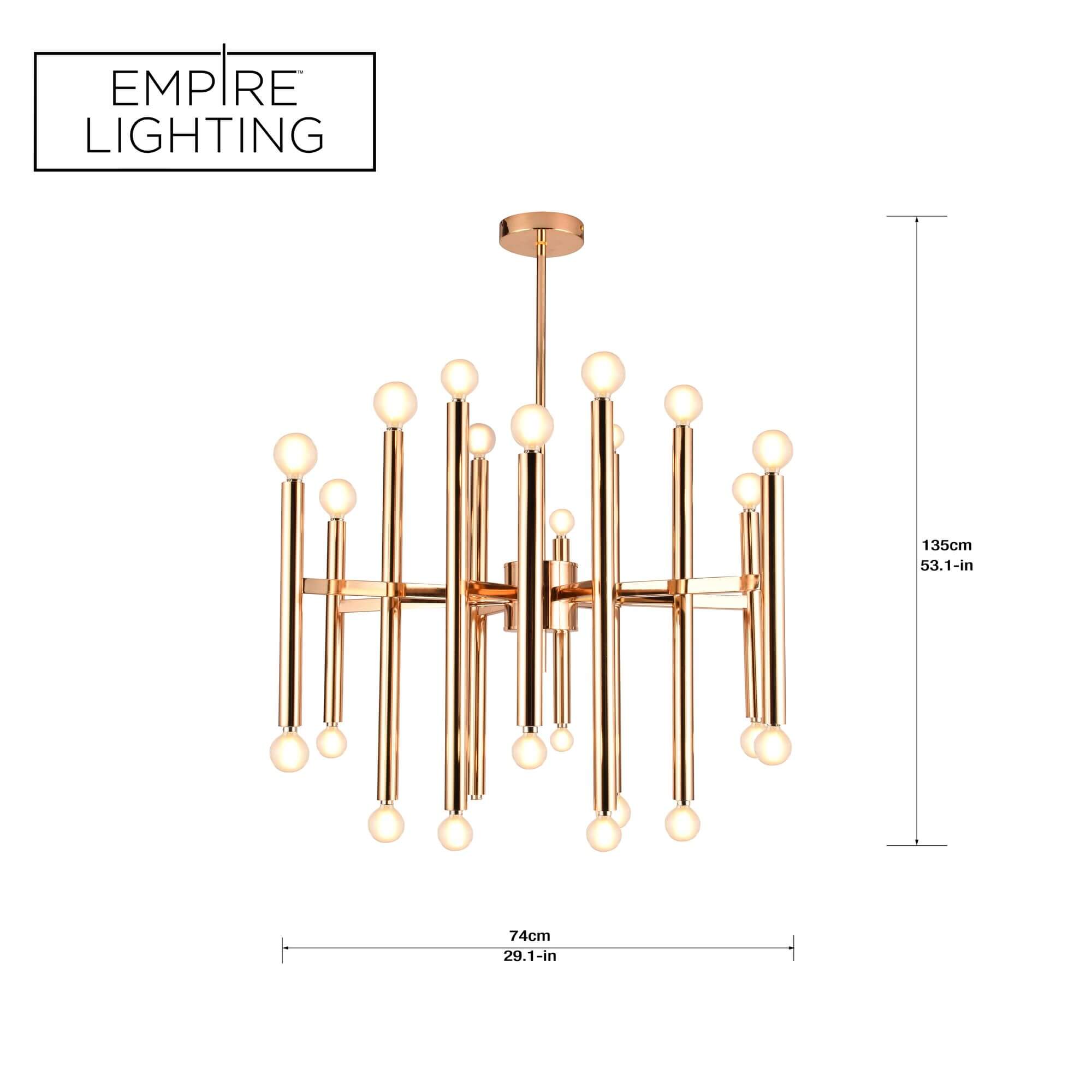 Melrose 24-Light Pendant in Bronze, Dimensions Diagram.