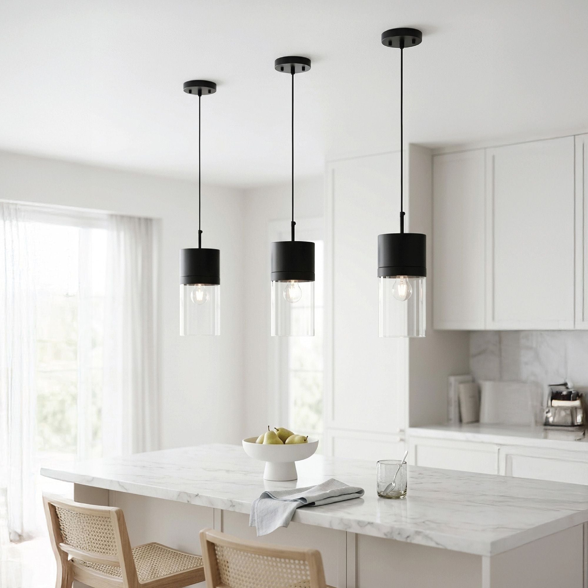 Athena Pendant in 1-Light / Matte Black, Lifestyle View.