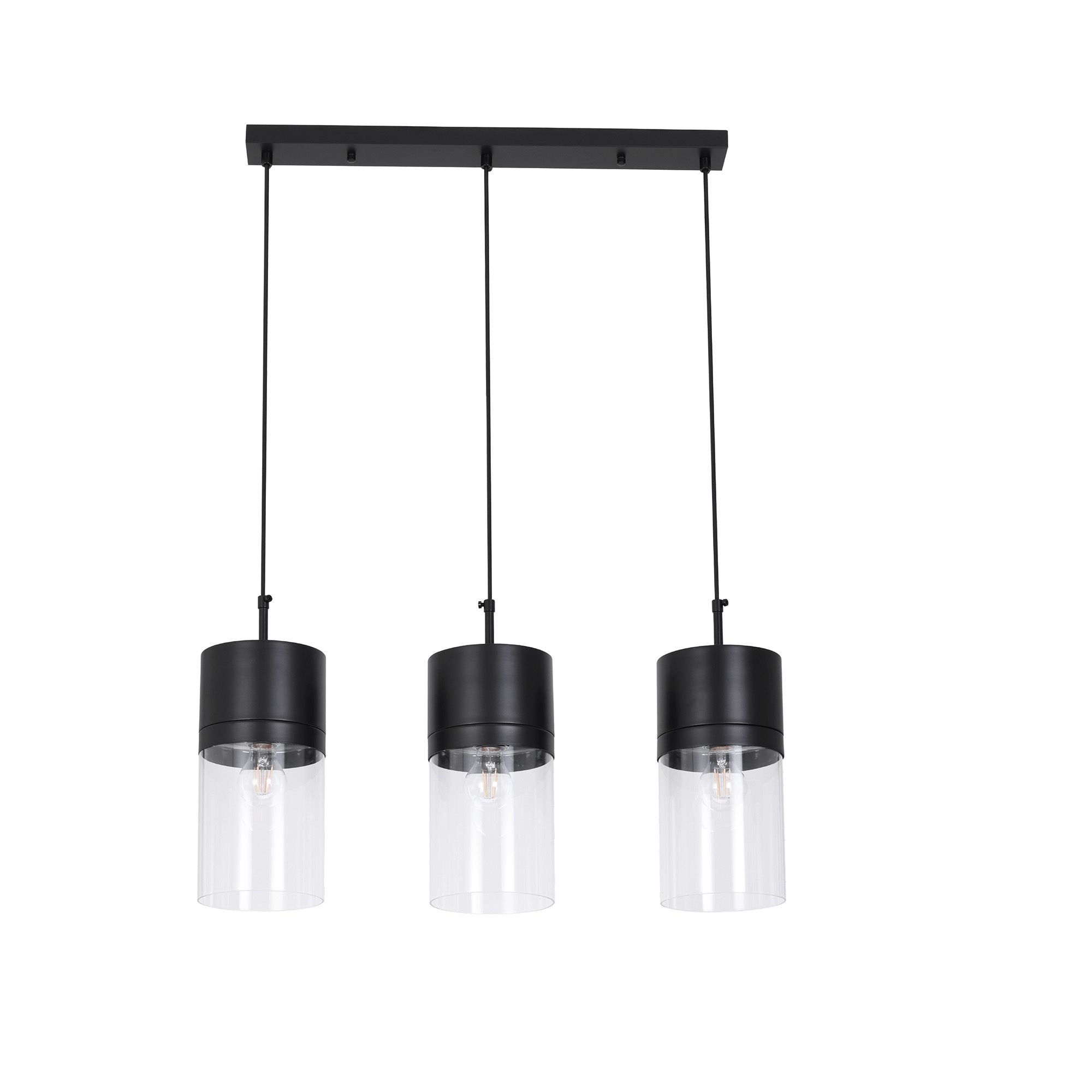 Athena Pendant in 3-Light / Matte Black, Front View.