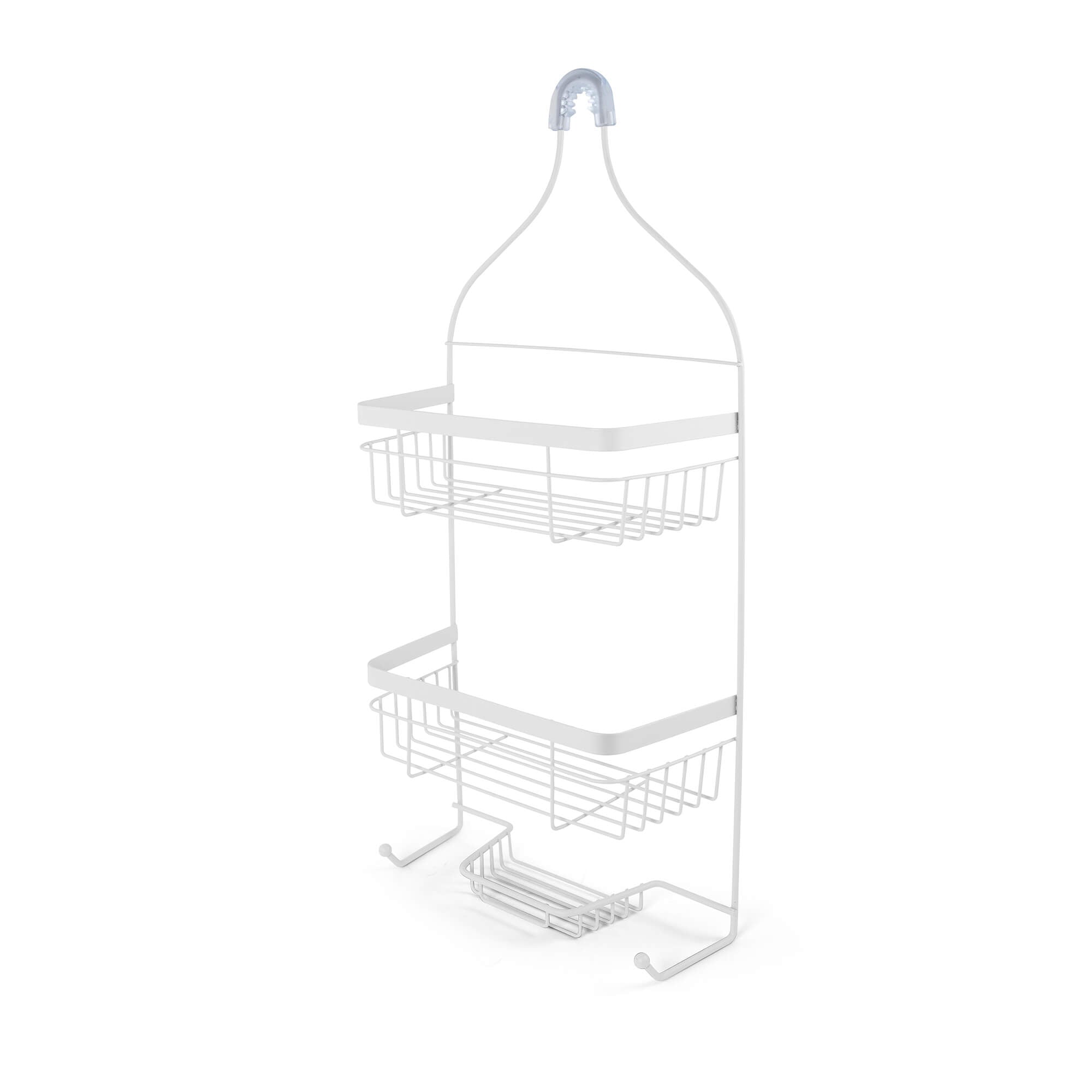 Savannah 3-Tier Shower Caddy in Matte White, three-quarter view.