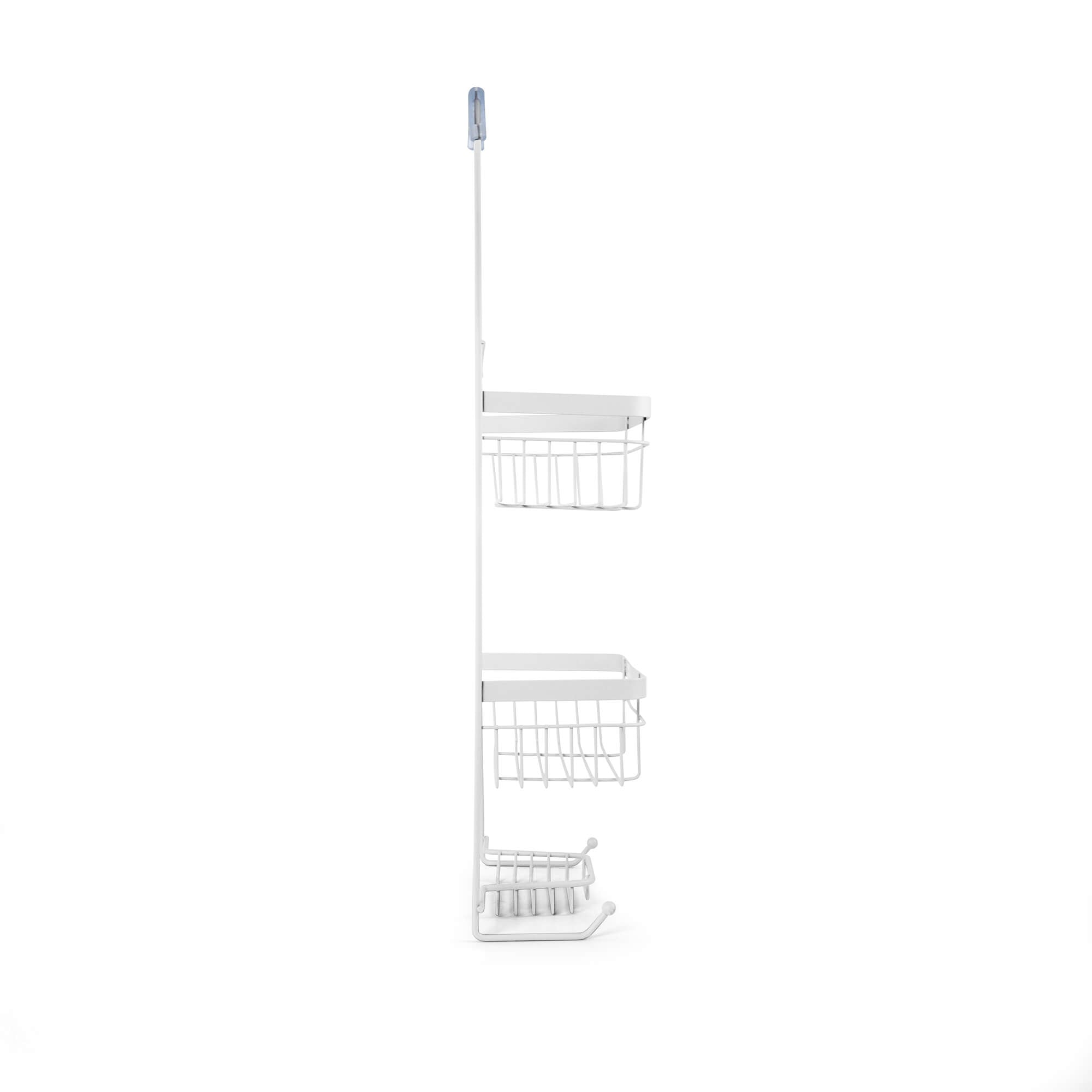 Savannah 3-Tier Shower Caddy in Matte White, side view.