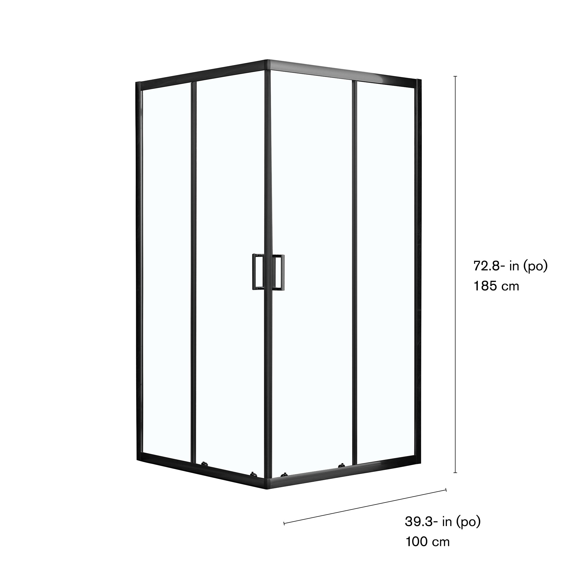 Kobe Enclosed Shower Door in Matte Black, Dimensions Diagram.