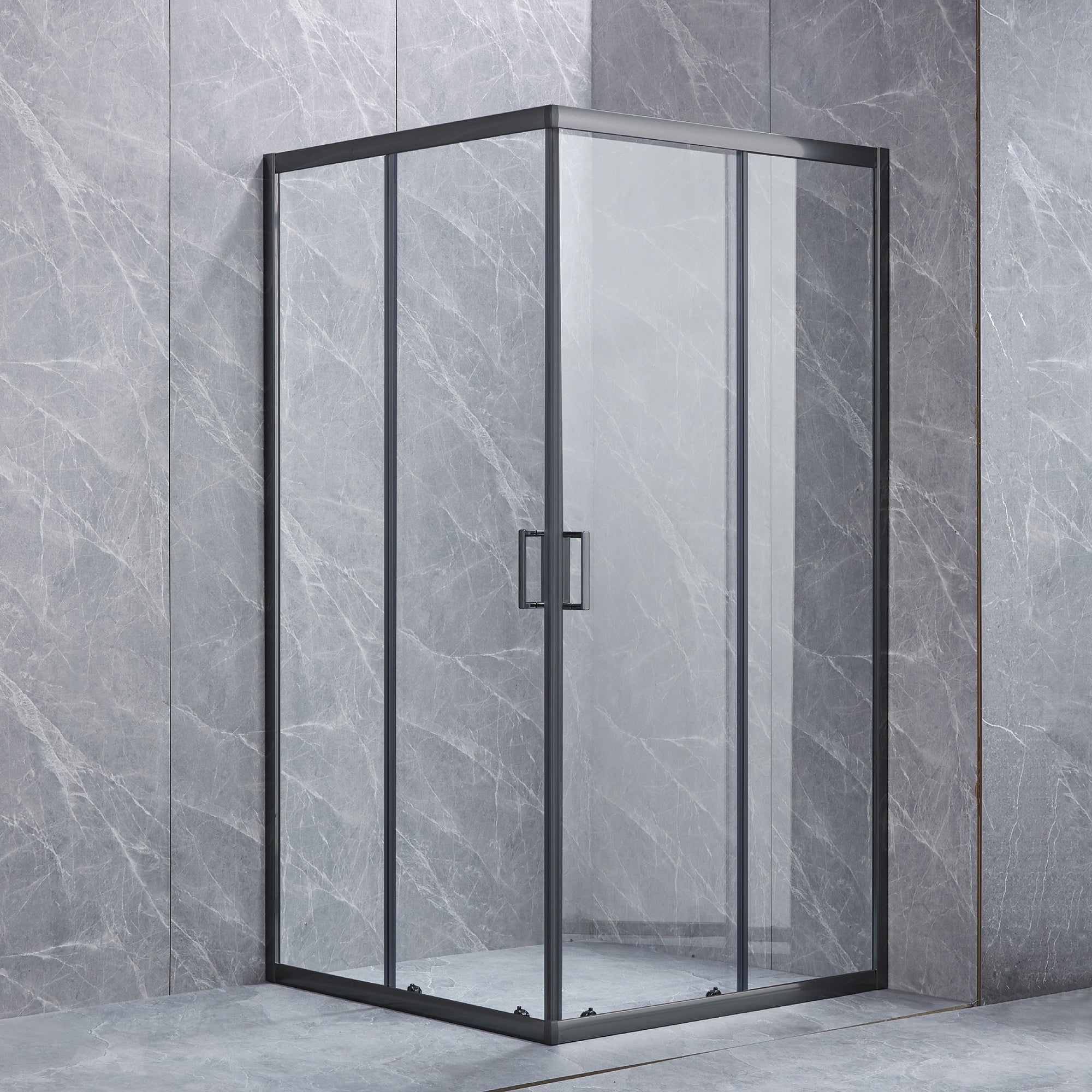 Kobe Enclosed Shower Door in Matte Black, Lifestyle View.