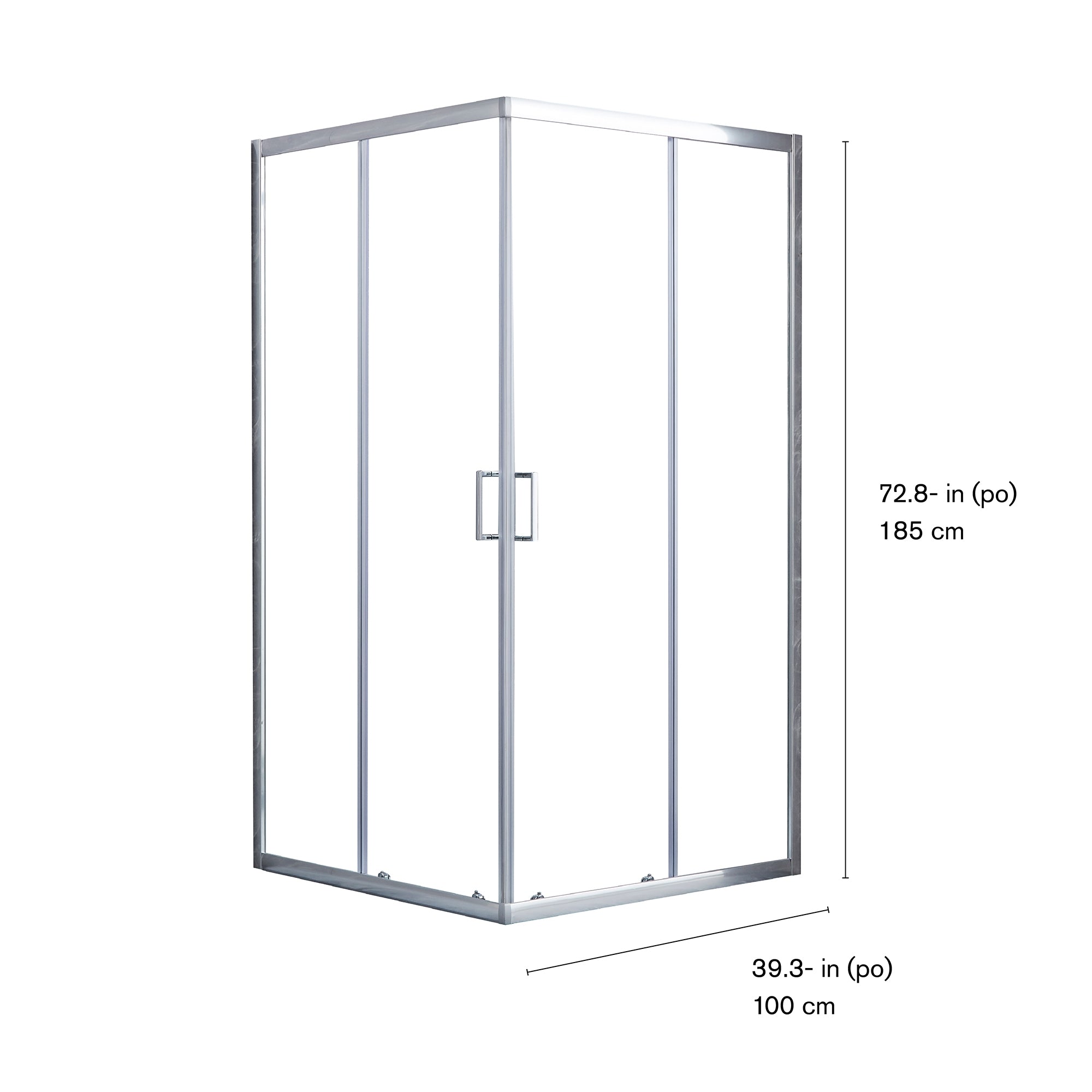 Kobe Enclosed Shower Door in Stainless Steel, Dimensions Diagram.