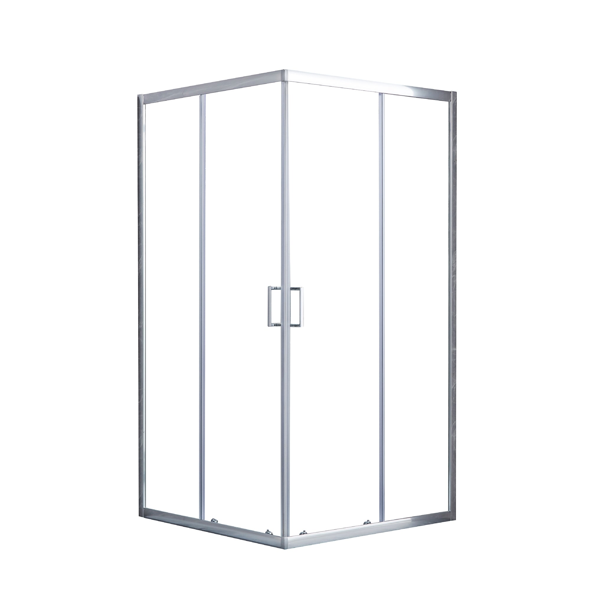 Kobe Enclosed Shower Door in Stainless Steel, Front View.