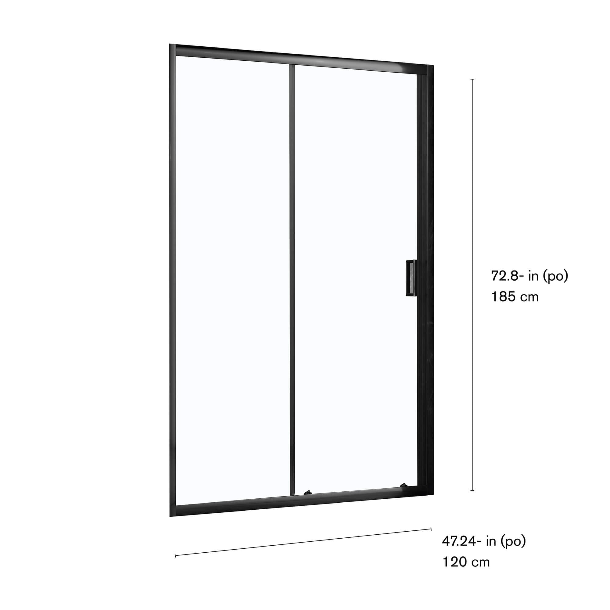 Klyde Sliding Shower Door in 47 in / Matte Black, Dimensions Diagram.